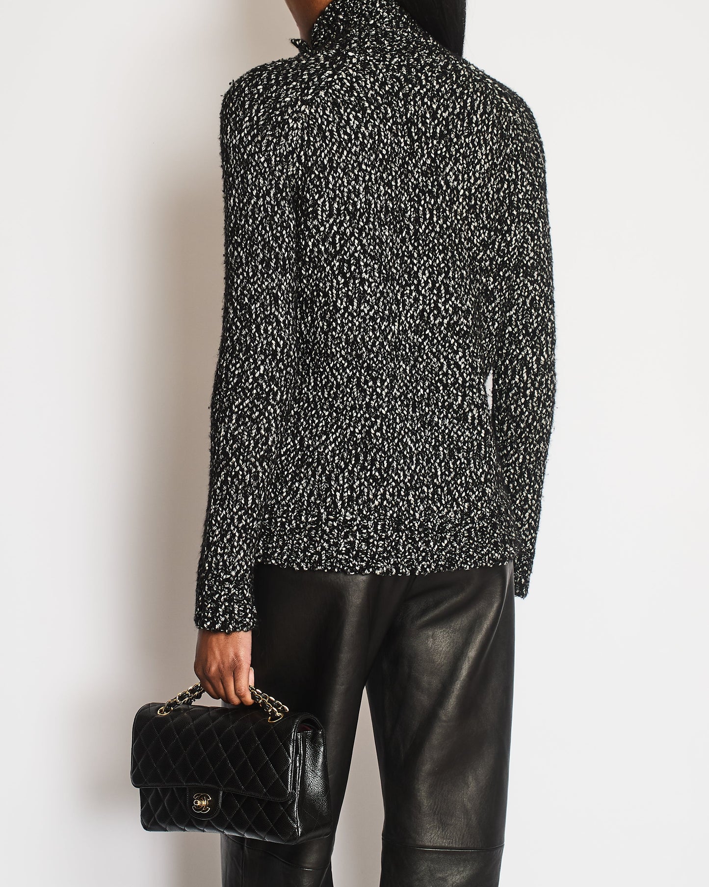 Balmain Black and White Knitted High-Neck Jumper with Silver Lion Buttons Size FR 36 (UK 8)
