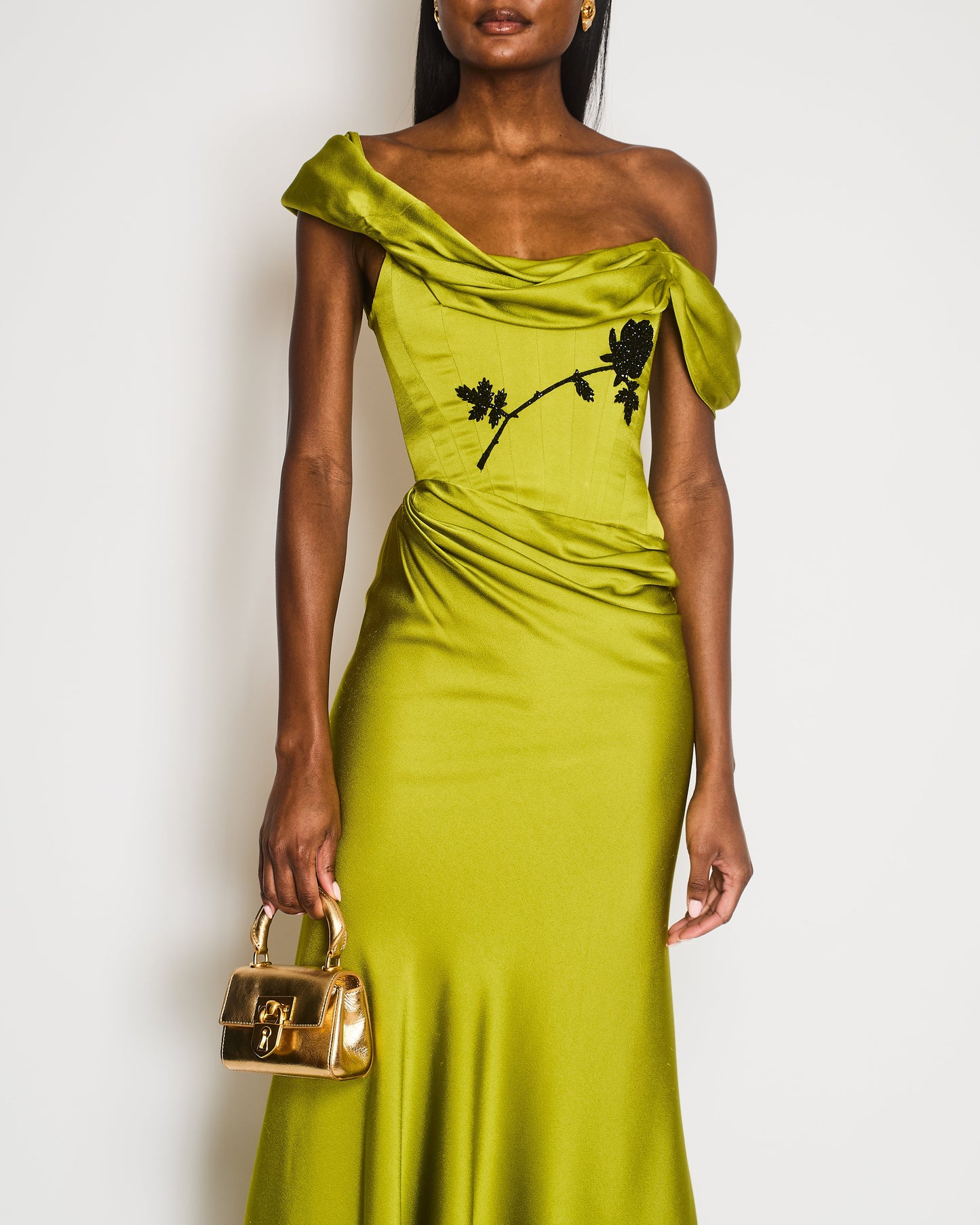 Clio Peppiatt Corset Paloma Green with Black Embroidery Detail Maxi Dress Size S (UK 4/6) RRP £2450
