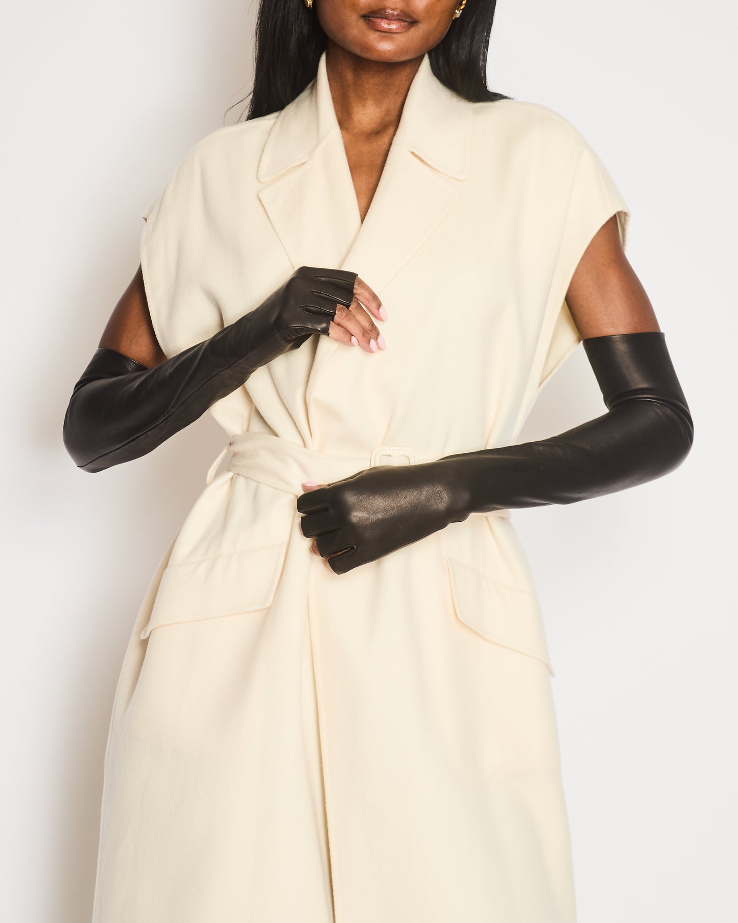 Chanel Black Lambskin Leather Long Gloves Size 6 1/2cm