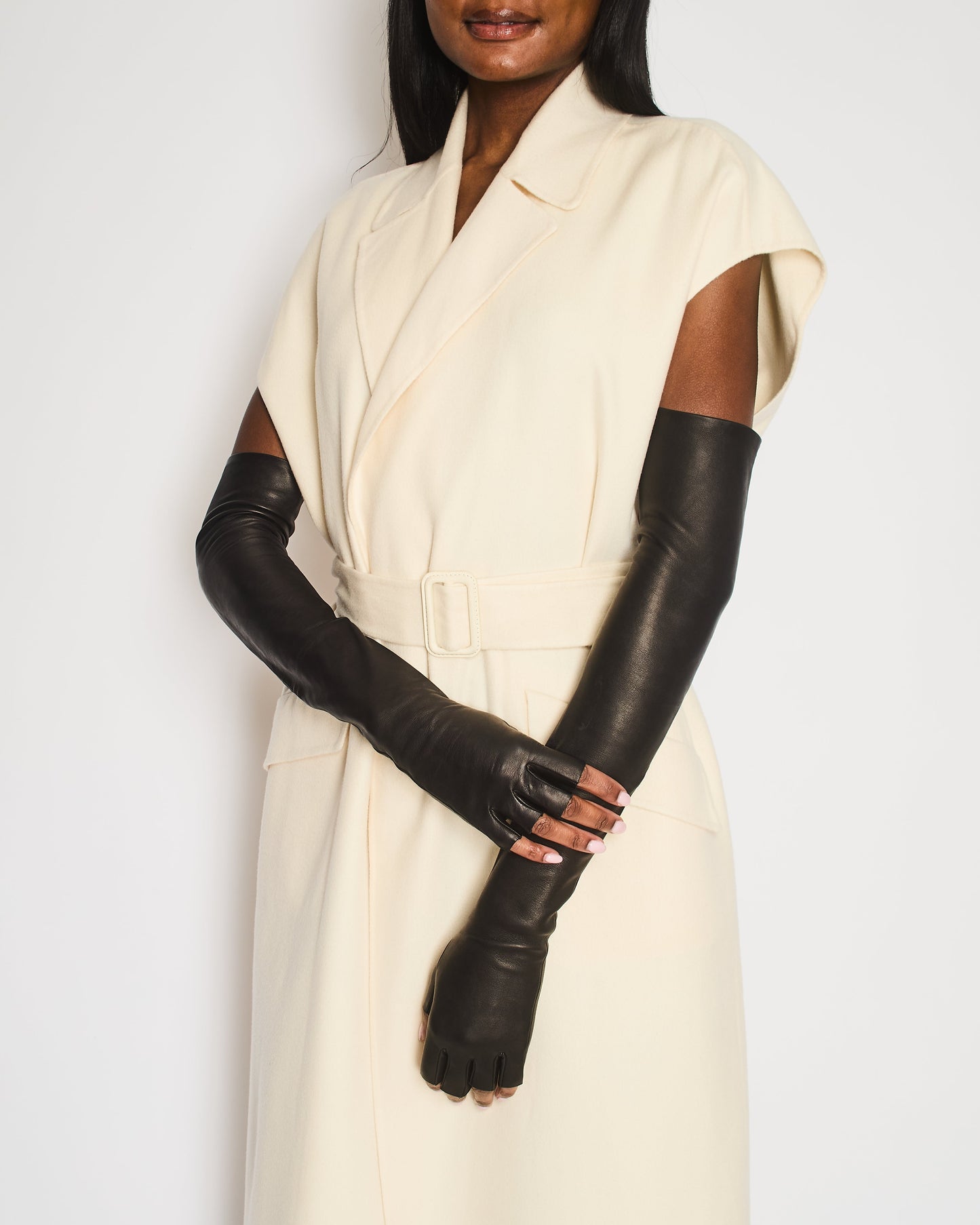Chanel Black Lambskin Leather Long Gloves Size 6 1/2cm