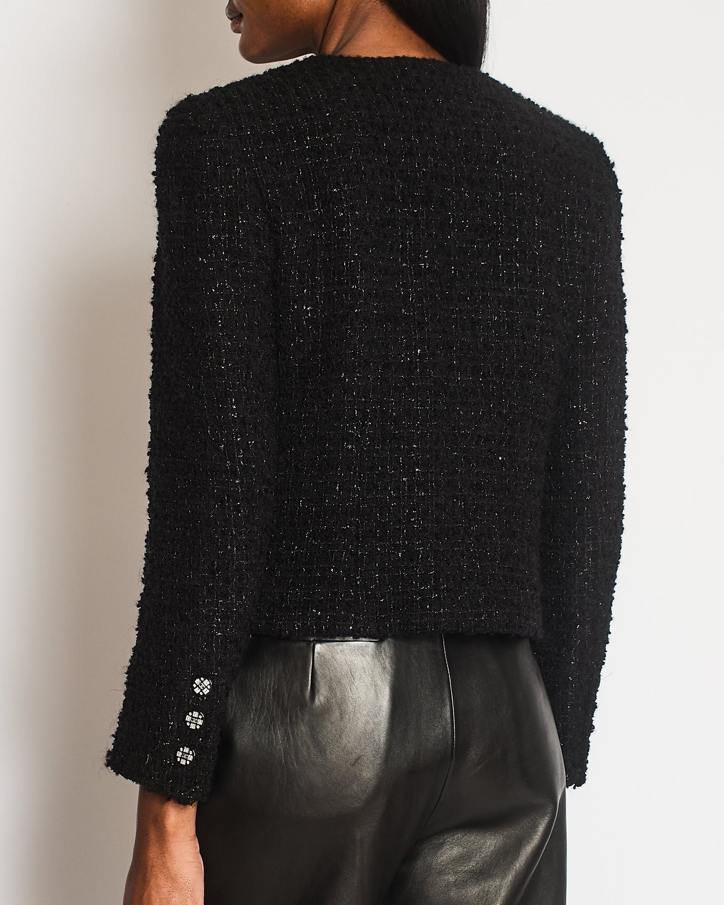*HOT* Chanel 21K Black Metallised Tweed Jacket with Silver Crystal CC Buttons and Pockets Detailing Size FR 38 (UK 10)