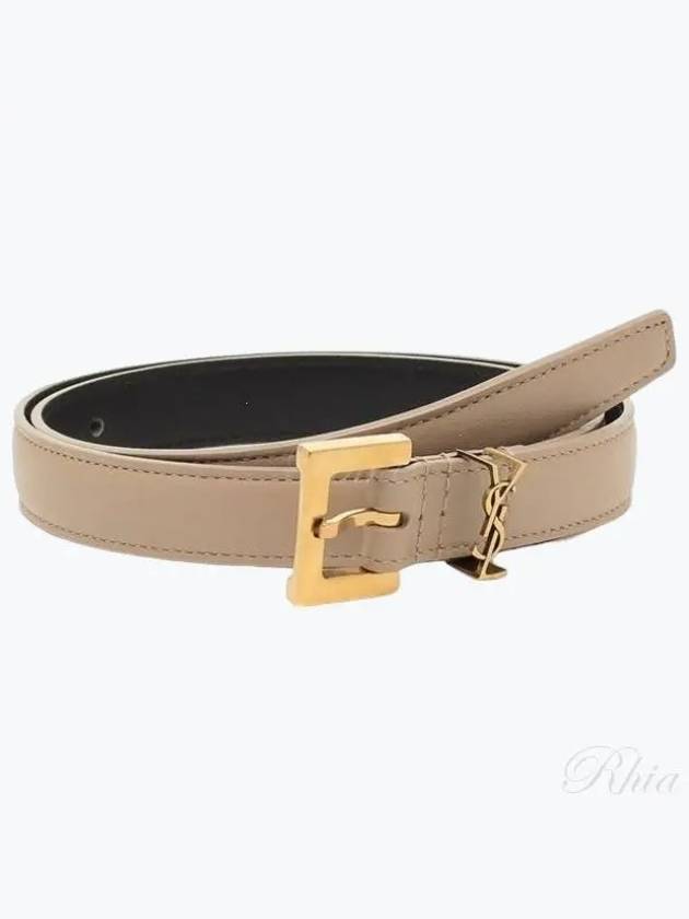Luxury Saint Laurent Trending 2025 Monogram Square Leather Belt Beige