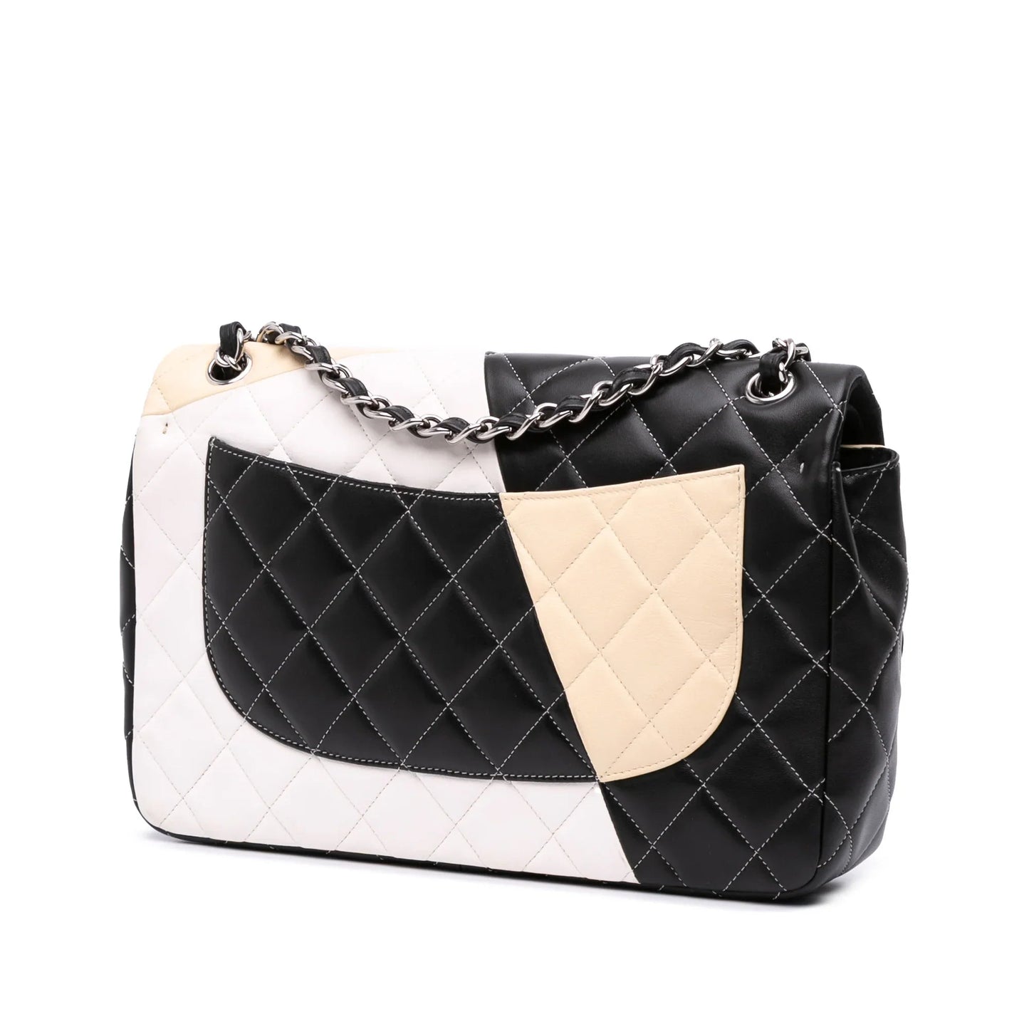 Brown Chanel Jumbo Classic Tricolor Lambskin Colorblock Double Flap Shoulder Bag