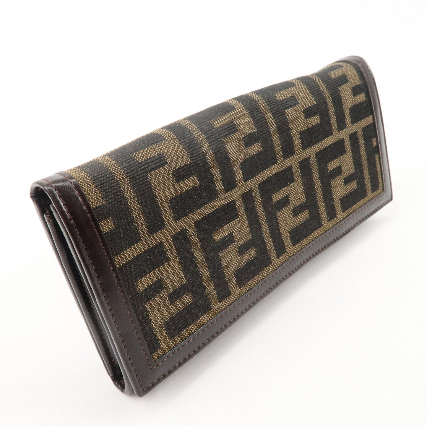 FENDI Zucca Print Canvas Leather Long Wallet Brown 30851  d