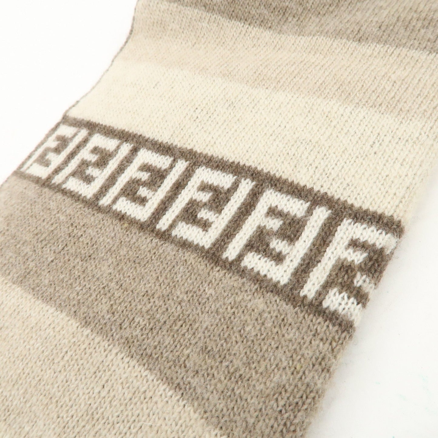 FENDI Logo Zucca Wool Viscose Nylon Cashimere Scarf Beige Brown  d