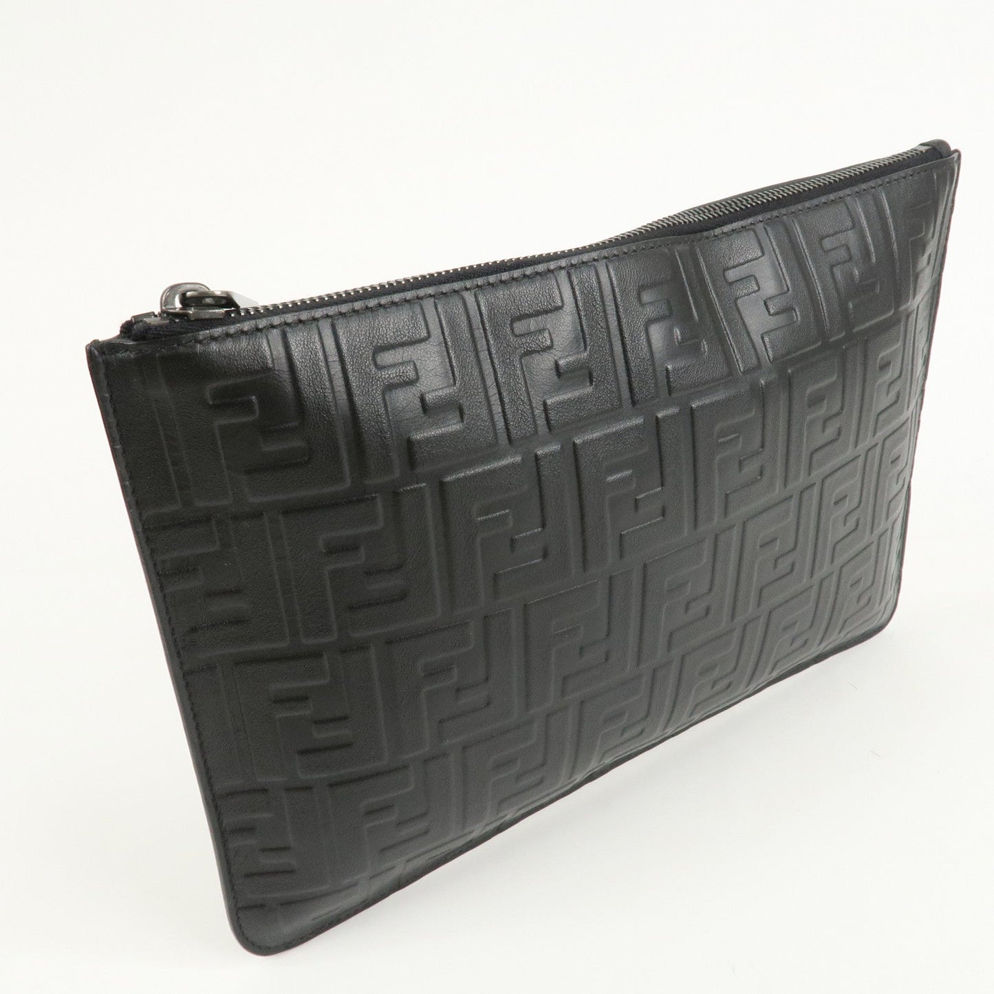 FENDI Zucca Leather Clutch Bag Hand Bag  Black 7N0078  d