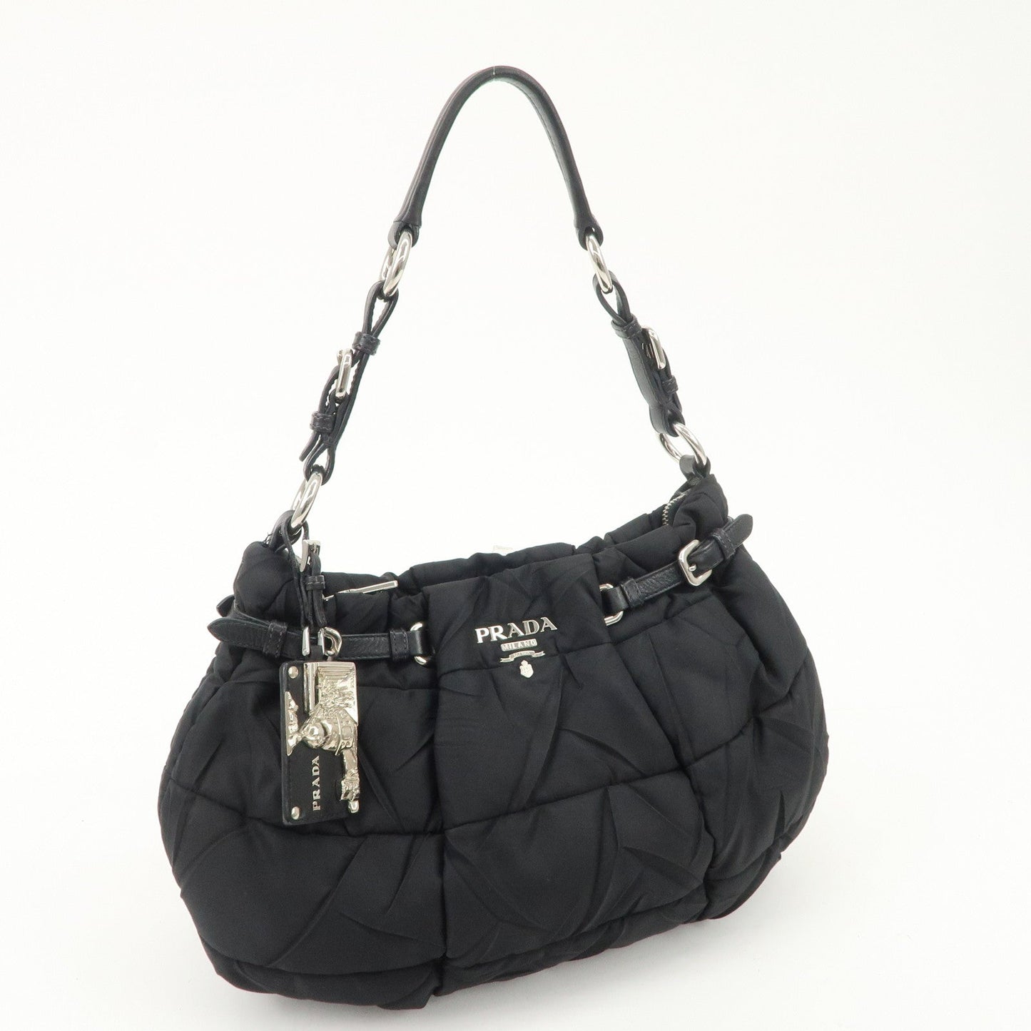 PRADA Crispy Nylon Leather Shoulder Bag Black BR3808  d