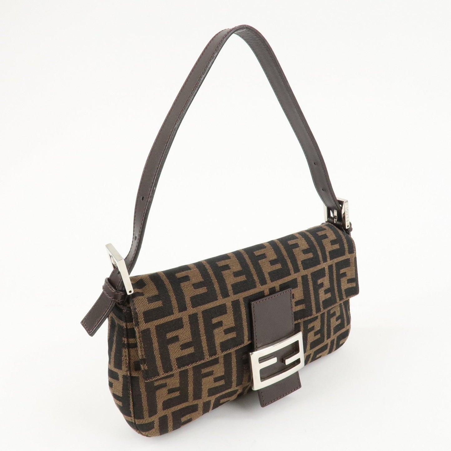 FENDI Mamma Baguette Zucca Canvas Shoulder Bag Brown Black 26424  d