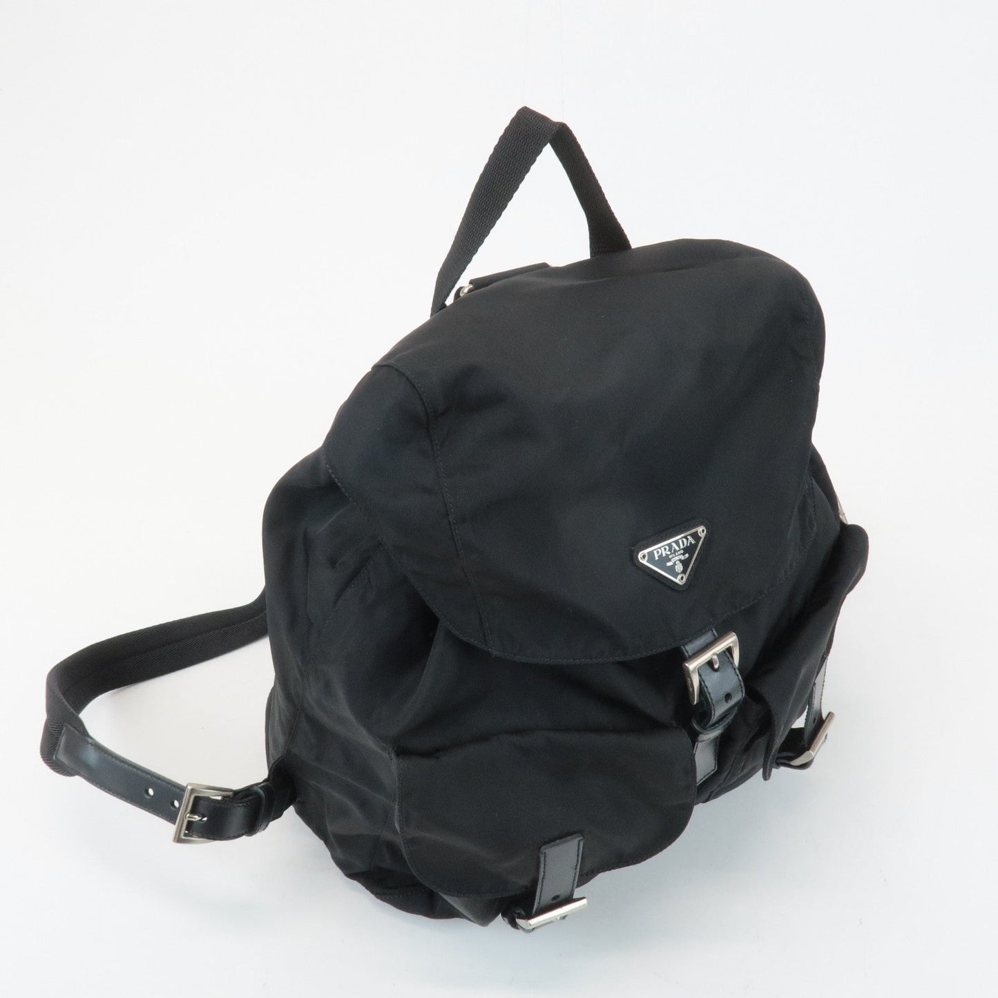 PRADA Triangle Logo Nylon Leather Back Pack Ruck Sack Black B2811  d