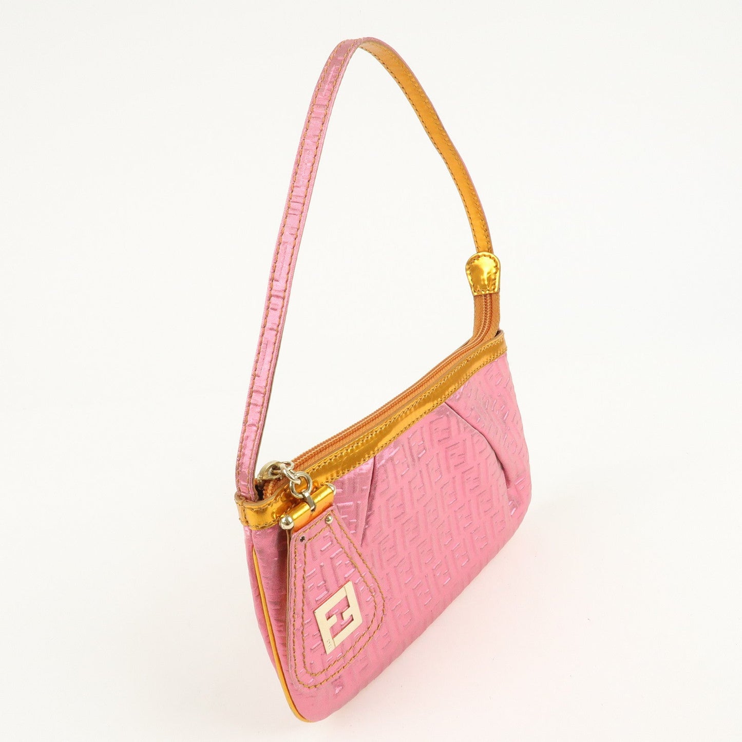 FENDI Zucchino PVC Patent Leather Shoulder Bag Hand Bag Pink Gold  d