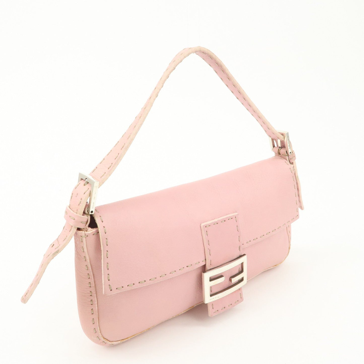 FENDI Selleria Mamma Baguette Leather Shoulder Bag Pink 8BR101  d