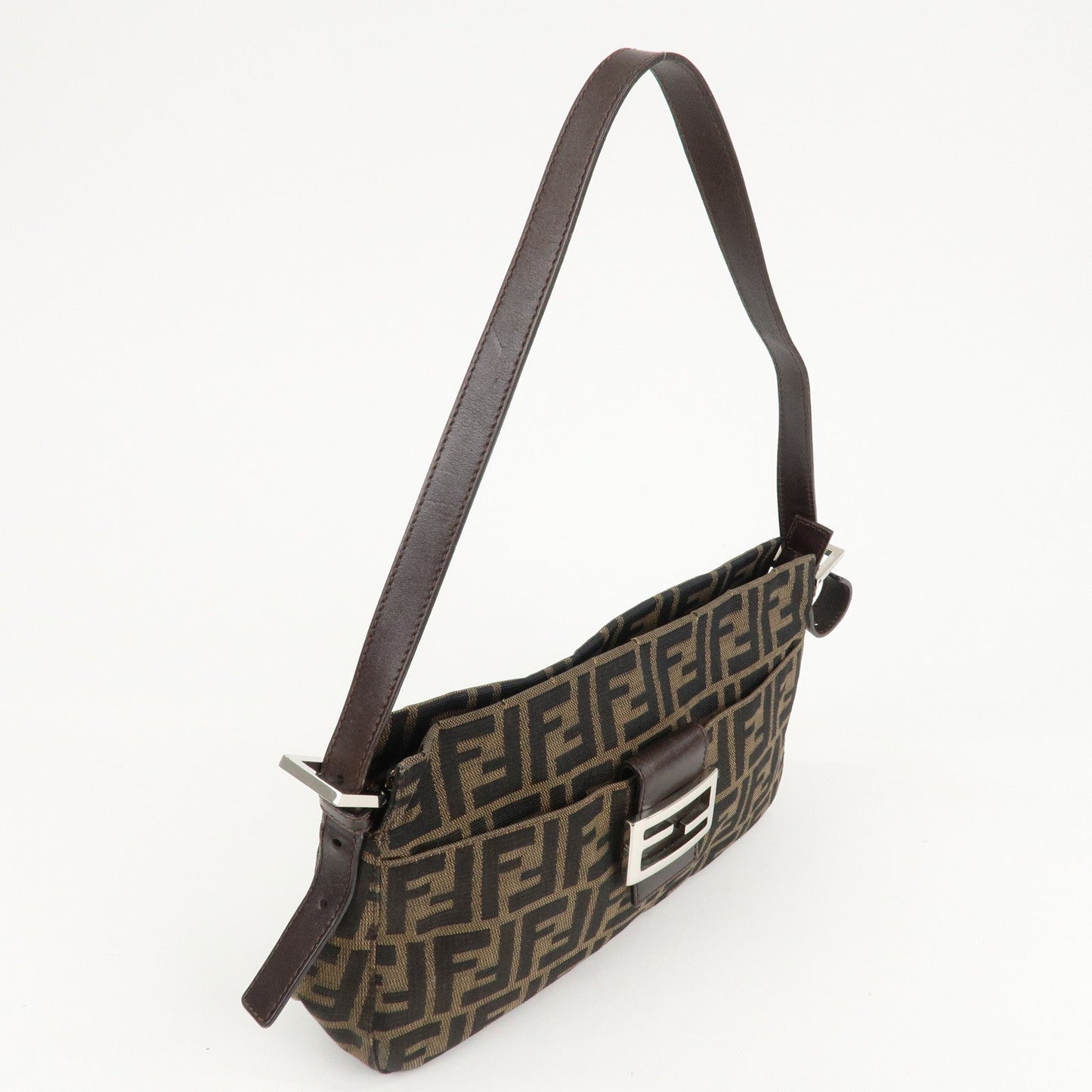 FENDI Zucca Canvas Leather Shoulder Bag Brown Black 26566  d