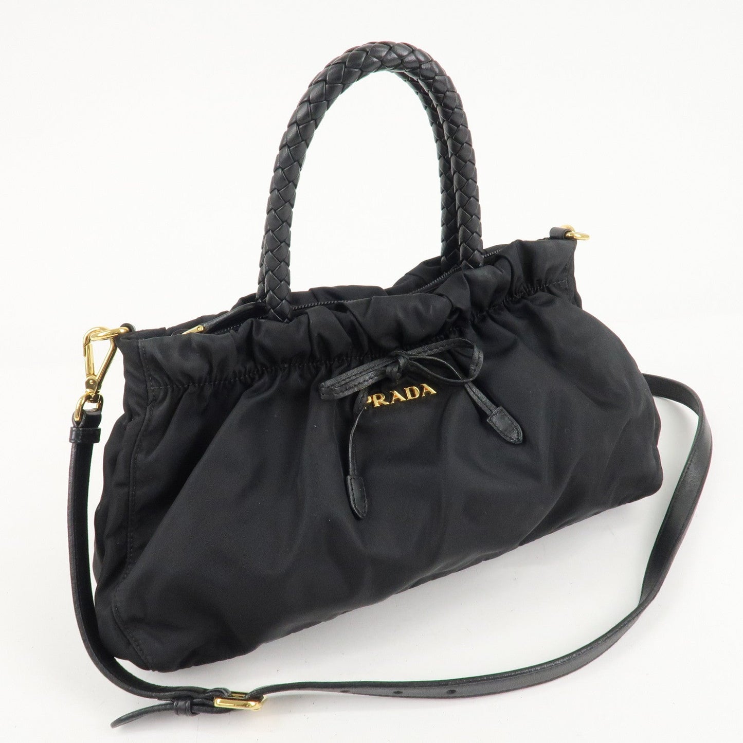 PRADA Nylon Leather Ribbon 2Way Shoulder Bag Black BN1631  d