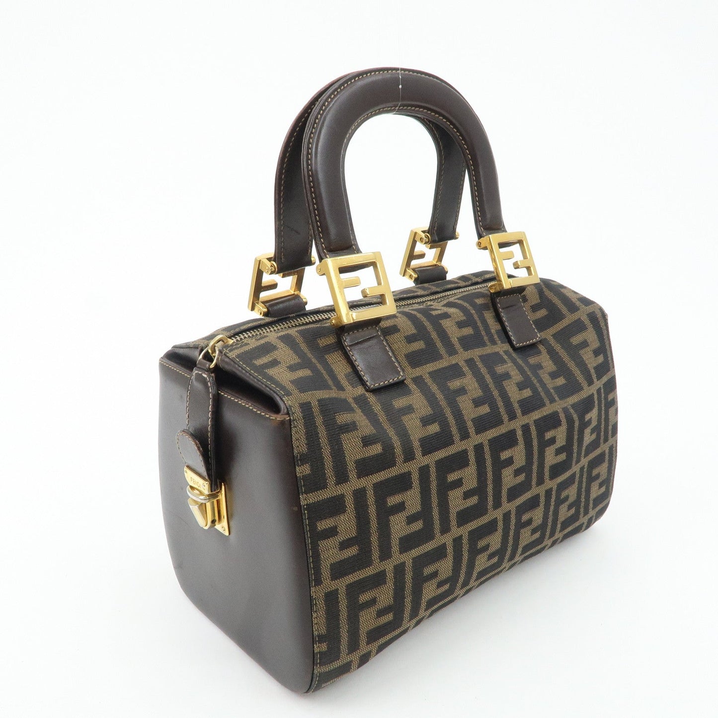 FENDI Zucca Canvas Leather Hand Bag Brown Black  d