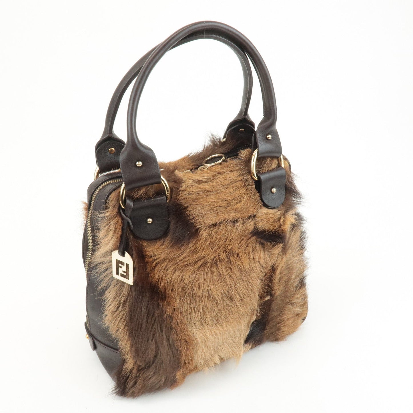 FENDI Unborn Calf Leather Hand Bag Shoulder Bag Brown 8BR286  d