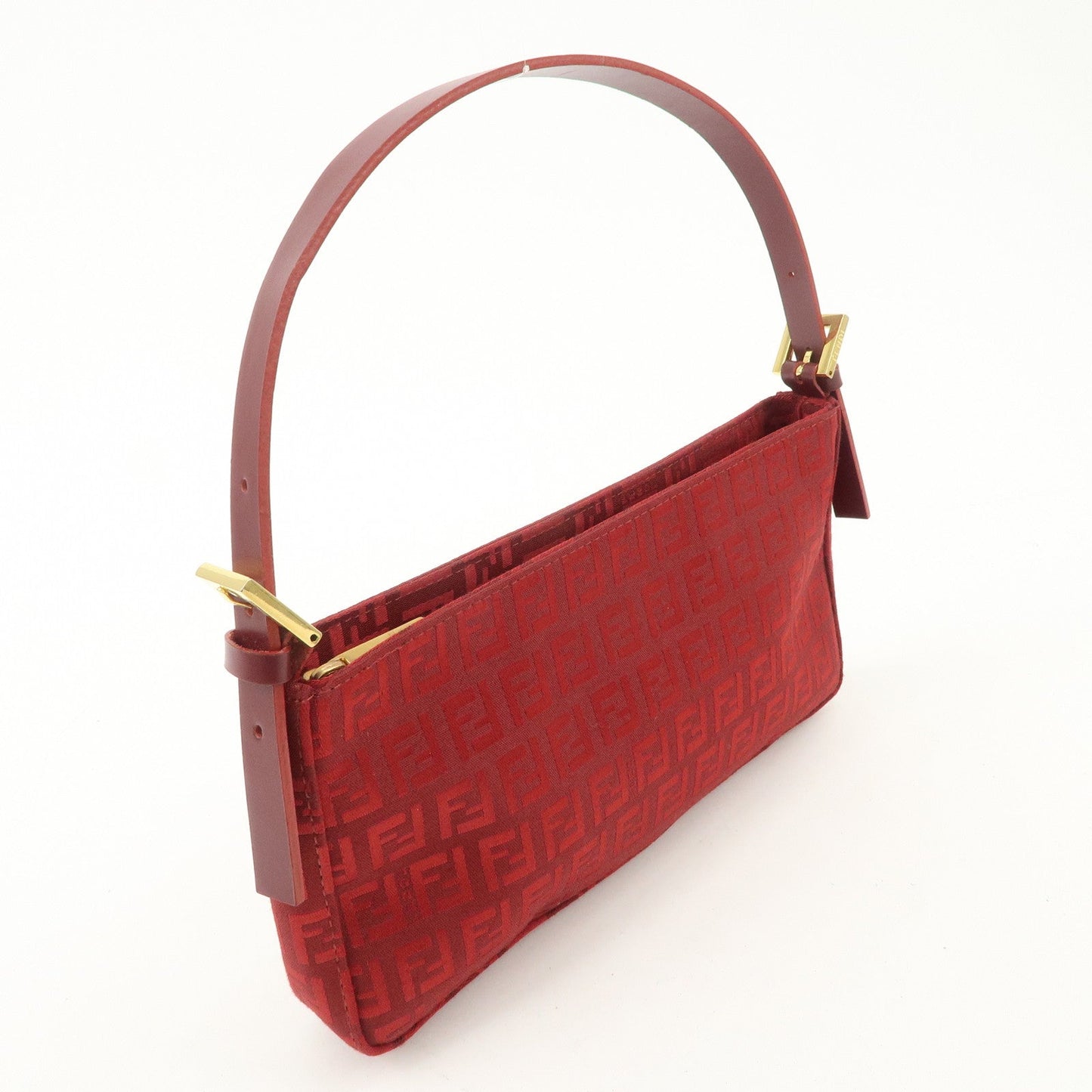 FENDI Zucchino Canvas Leather Shoulder Bag Purse Red 8BR042  d