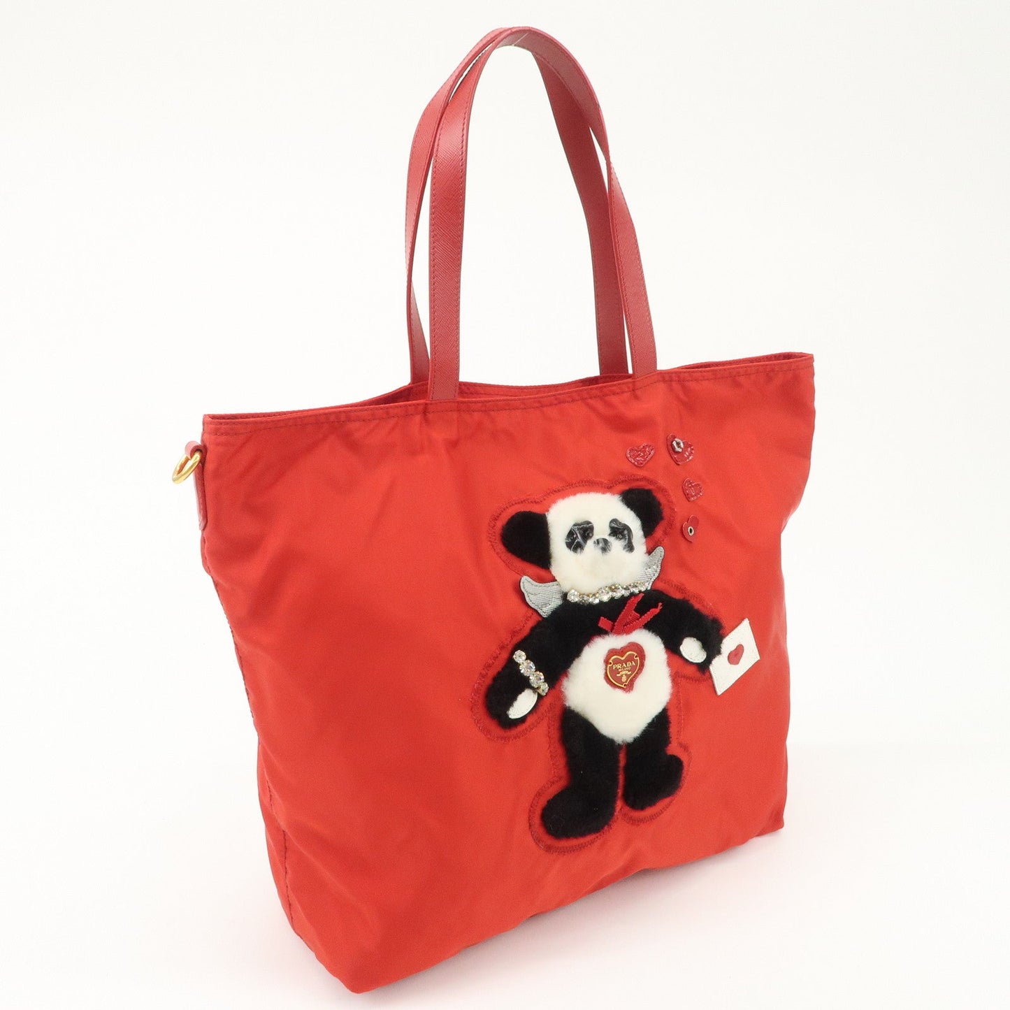 PRADA Nylon Leaather Panda Tote Bag Shoudler Bag Red BR4249  d