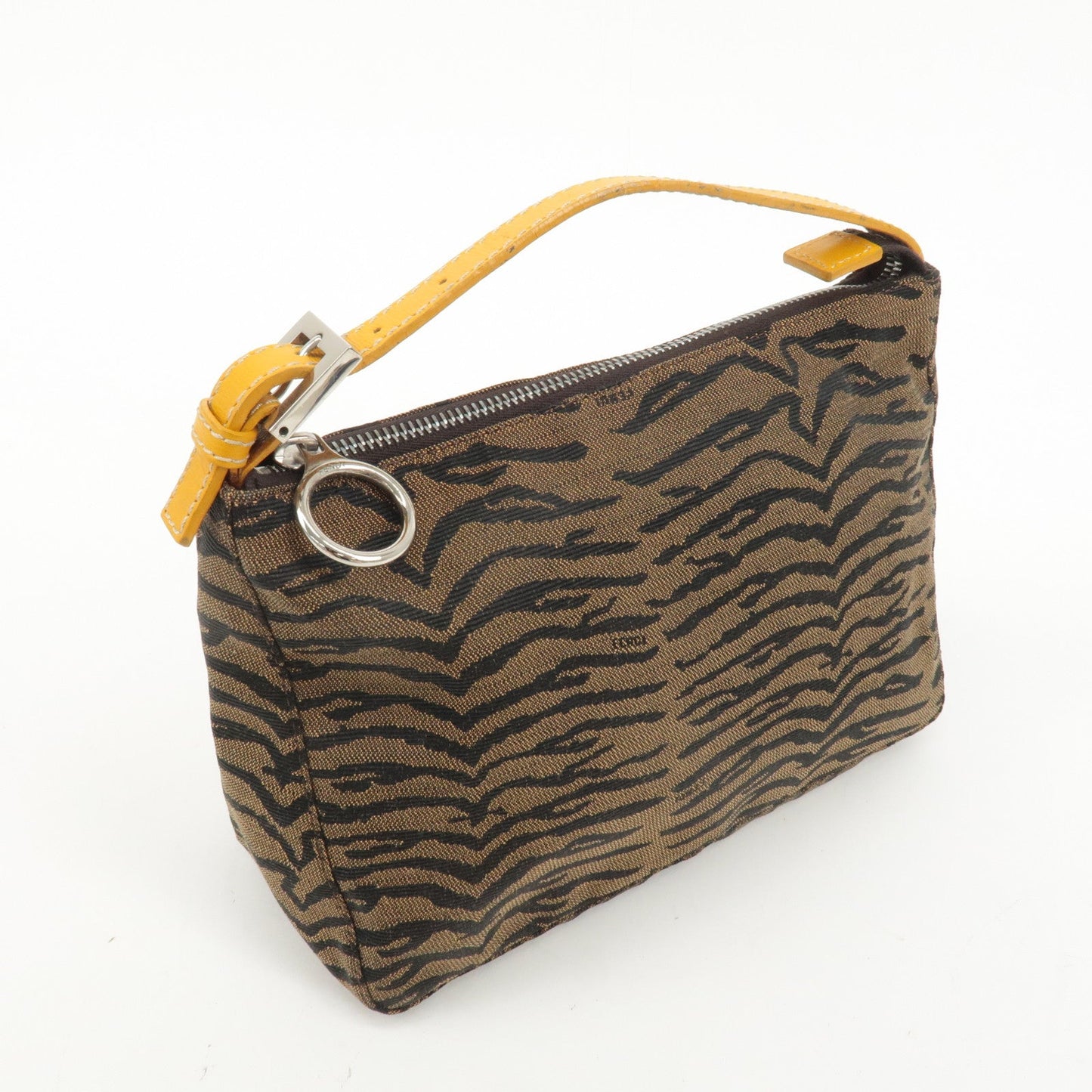 FENDI Canvas Leather Hand Bag Brown Black Silver HDW 8N0005  d