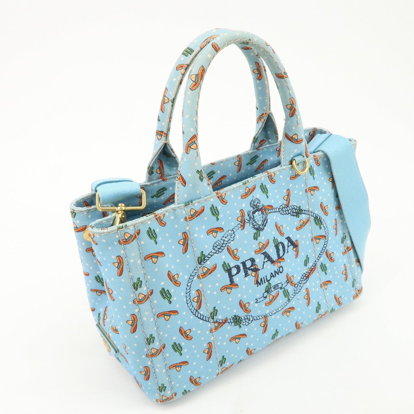 PRADA Canapa Mini Canvas 2Way Bag Light Blue 1BG439  d
