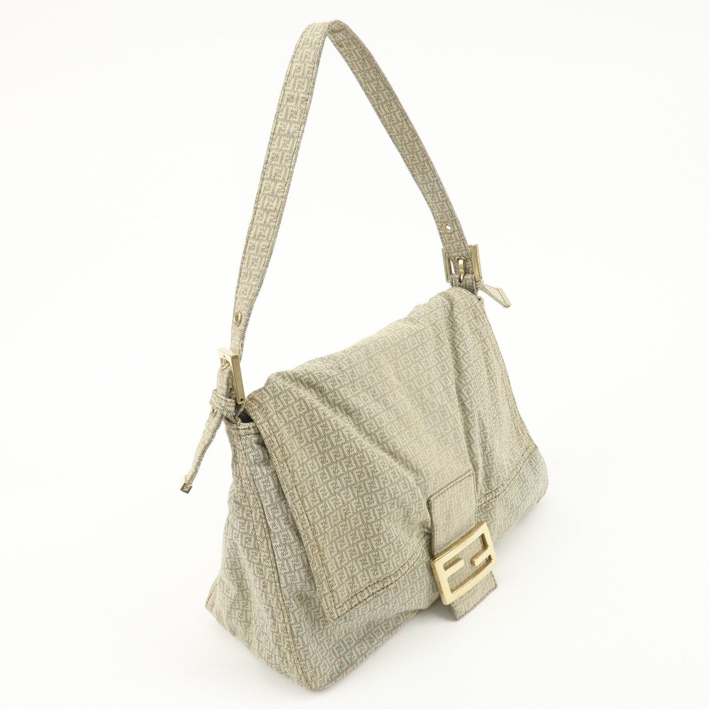FENDI Mamma Baguette Micro FF Canvas Shoulder Bag Gray 8BR001  d
