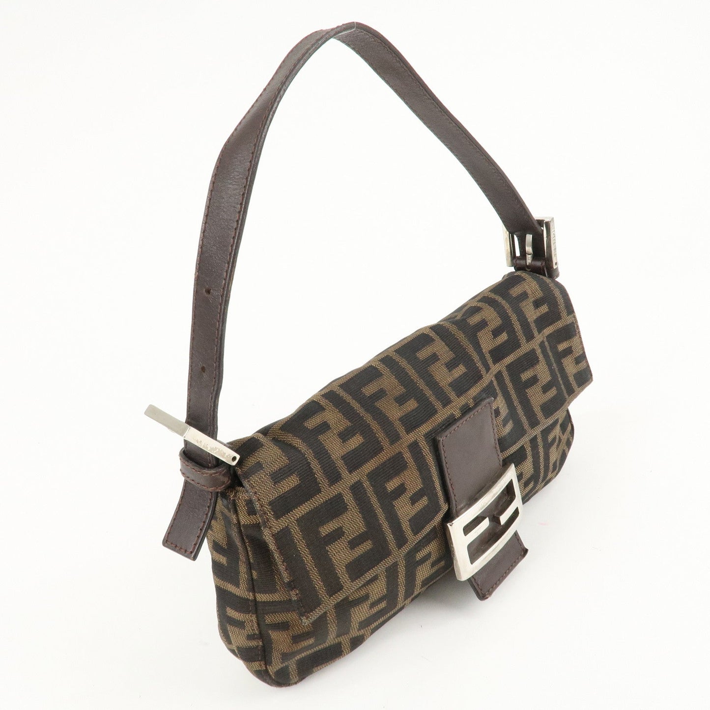 FENDI Mamma Baguette Zucca Canvas Leather Shoulder Bag Brown  d