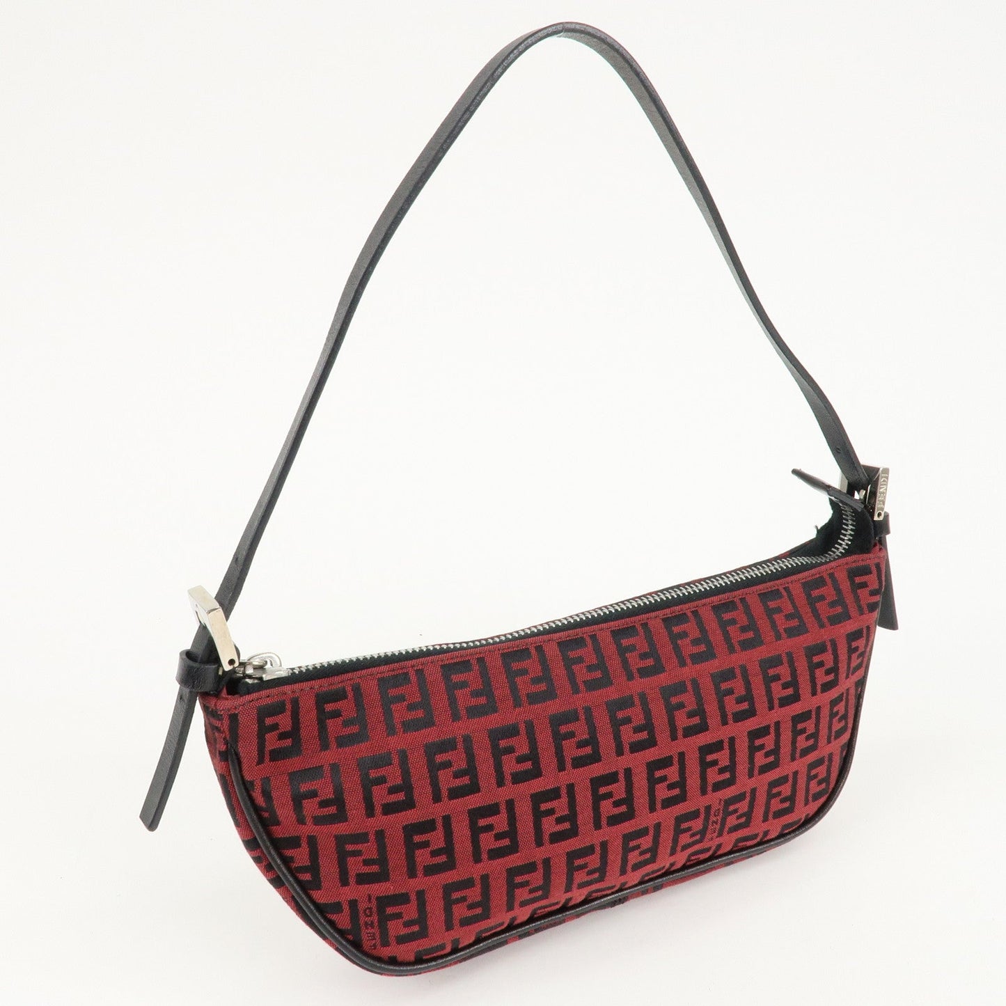 FENDI Zucchino Canvas Leather Accessory Pouch Hand Bag Black Red  d