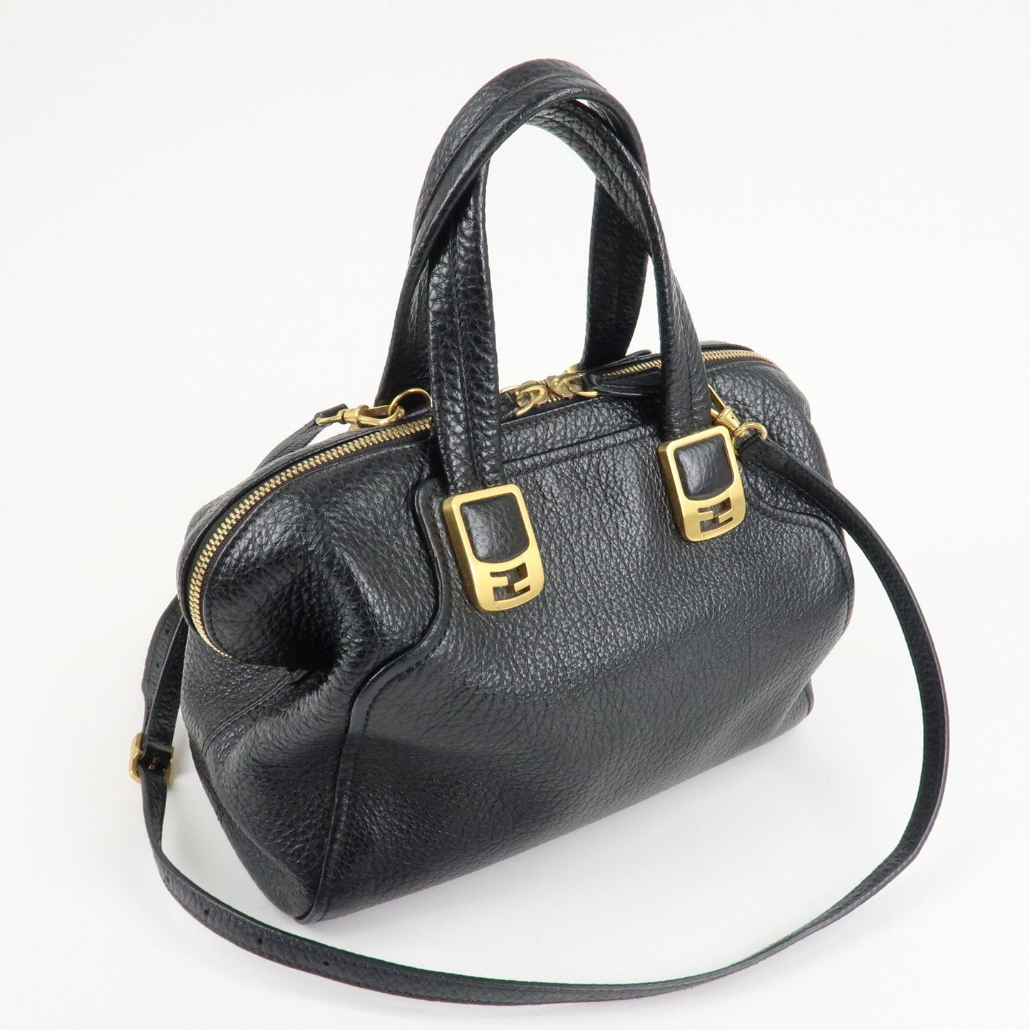 FENDI Chameleon Leather 2WAY Bag Hand Bag Black 8BL114  d