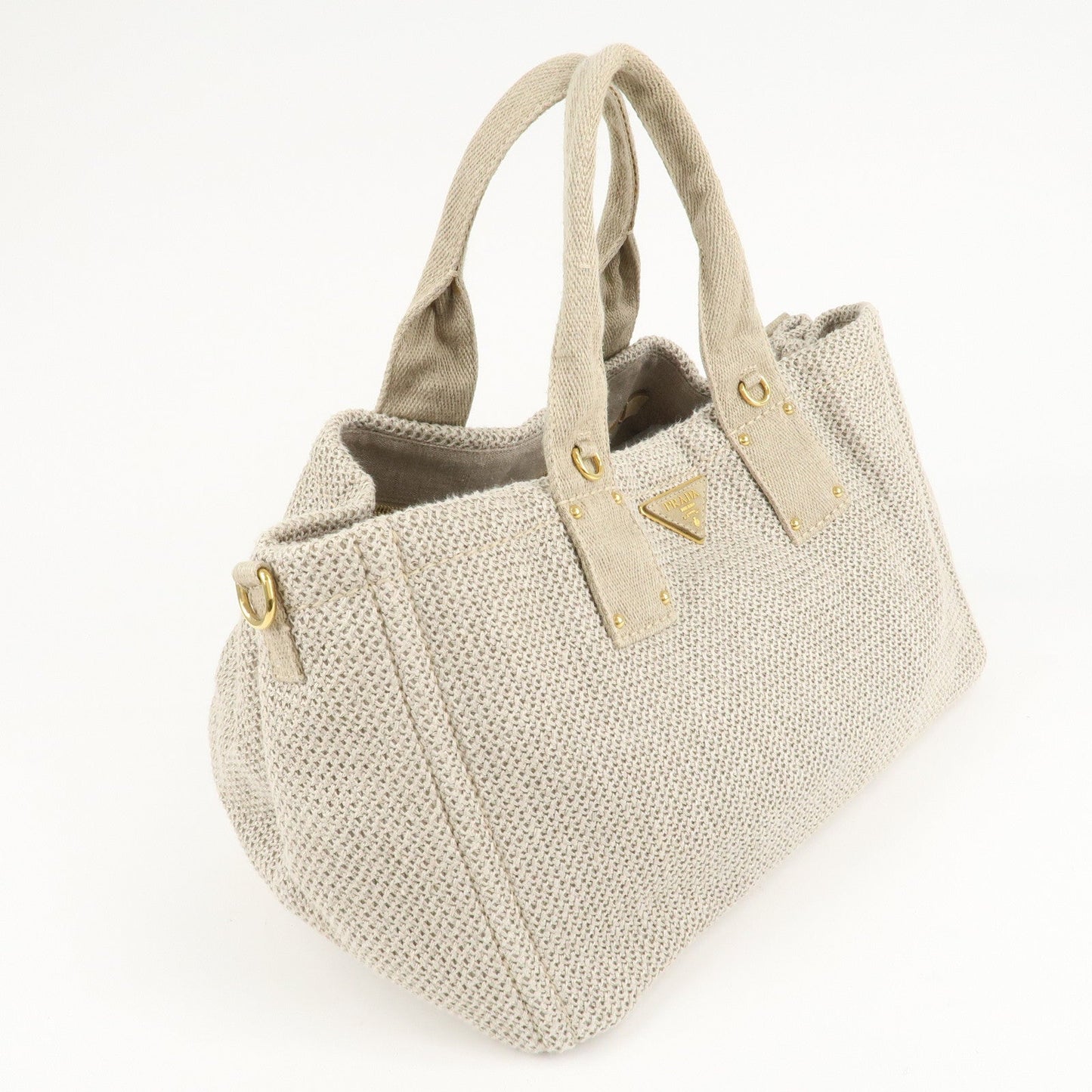 PRADA Logo Canapa Linen Canvas 2Way Tote Bag Shoulder Bag BN2038  d