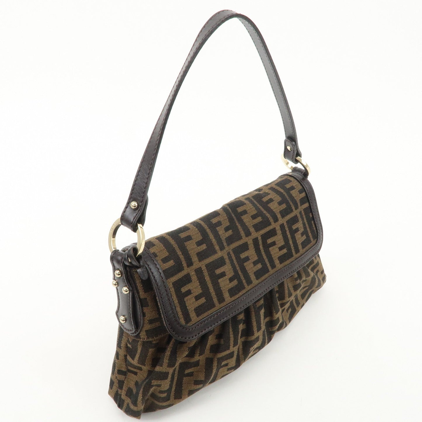 FENDI Zucca Canvas Leather Shoulder Bag Beige Brown 8BR445  d