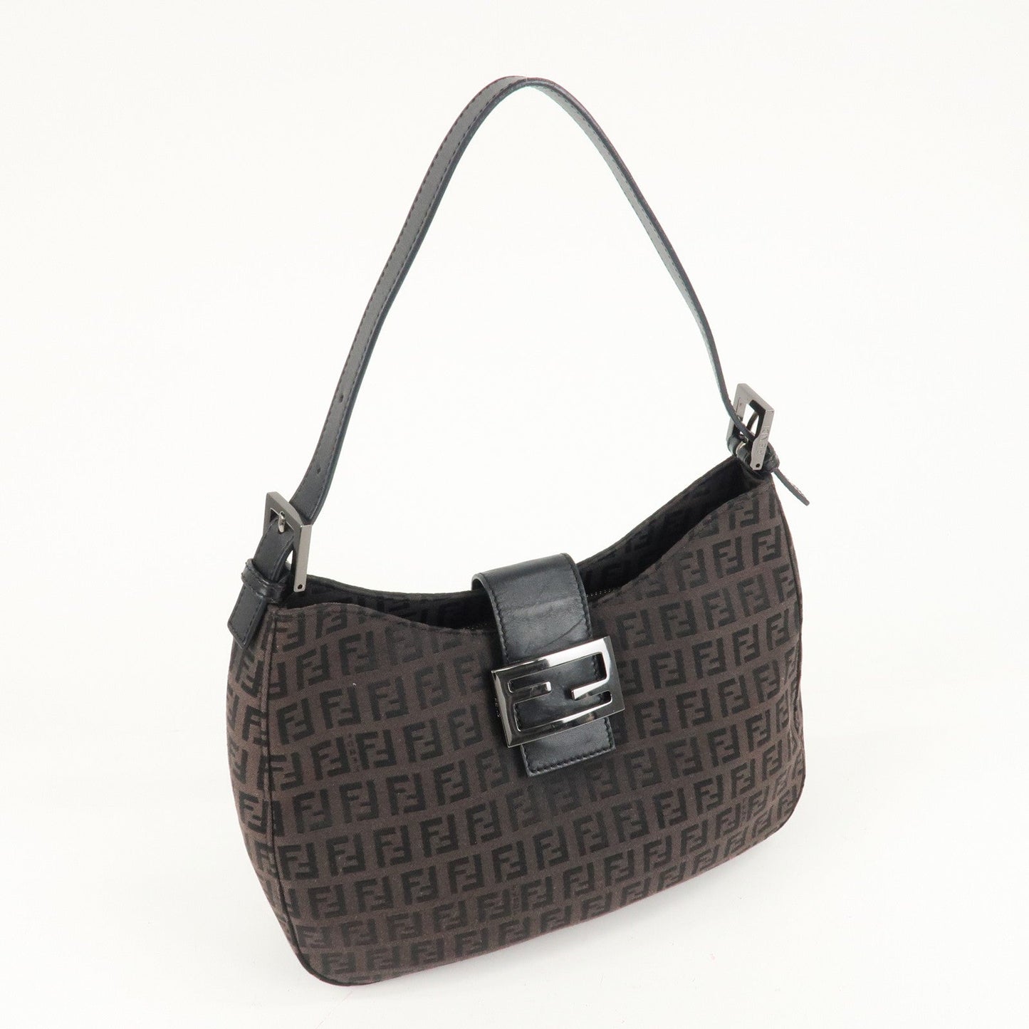 FENDI Zucchino Canvas Leather Shoulder Bag Brown Black 8BR036  d