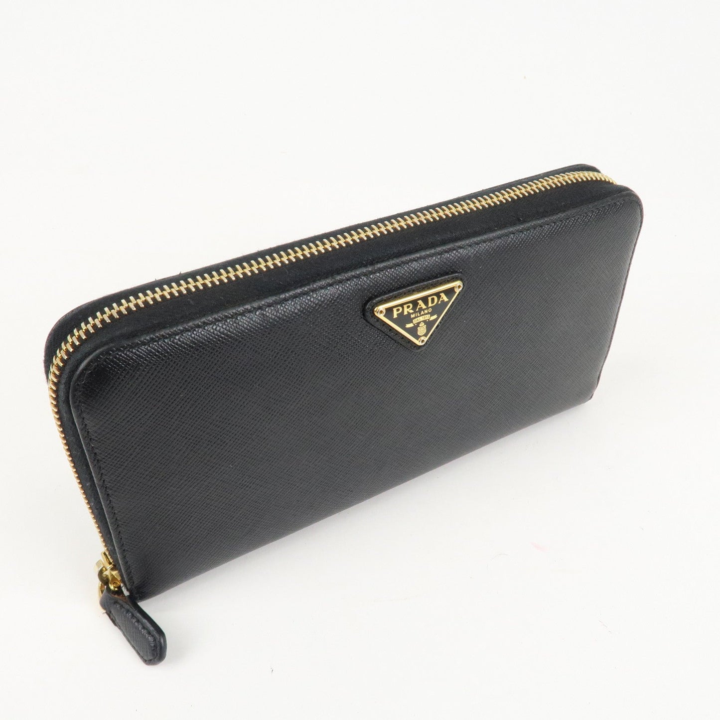 PRADA Saffiano Leather Round Zipper Long Wallet Black 1M0506  d