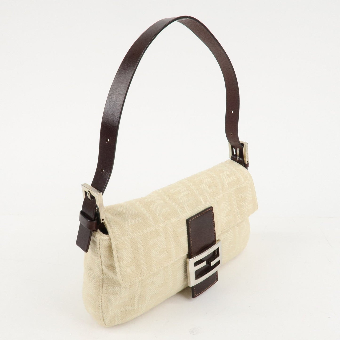 FENDI Mamma Baguette Zucca Canvas Leather Shoulder Bag Beige 26424  d