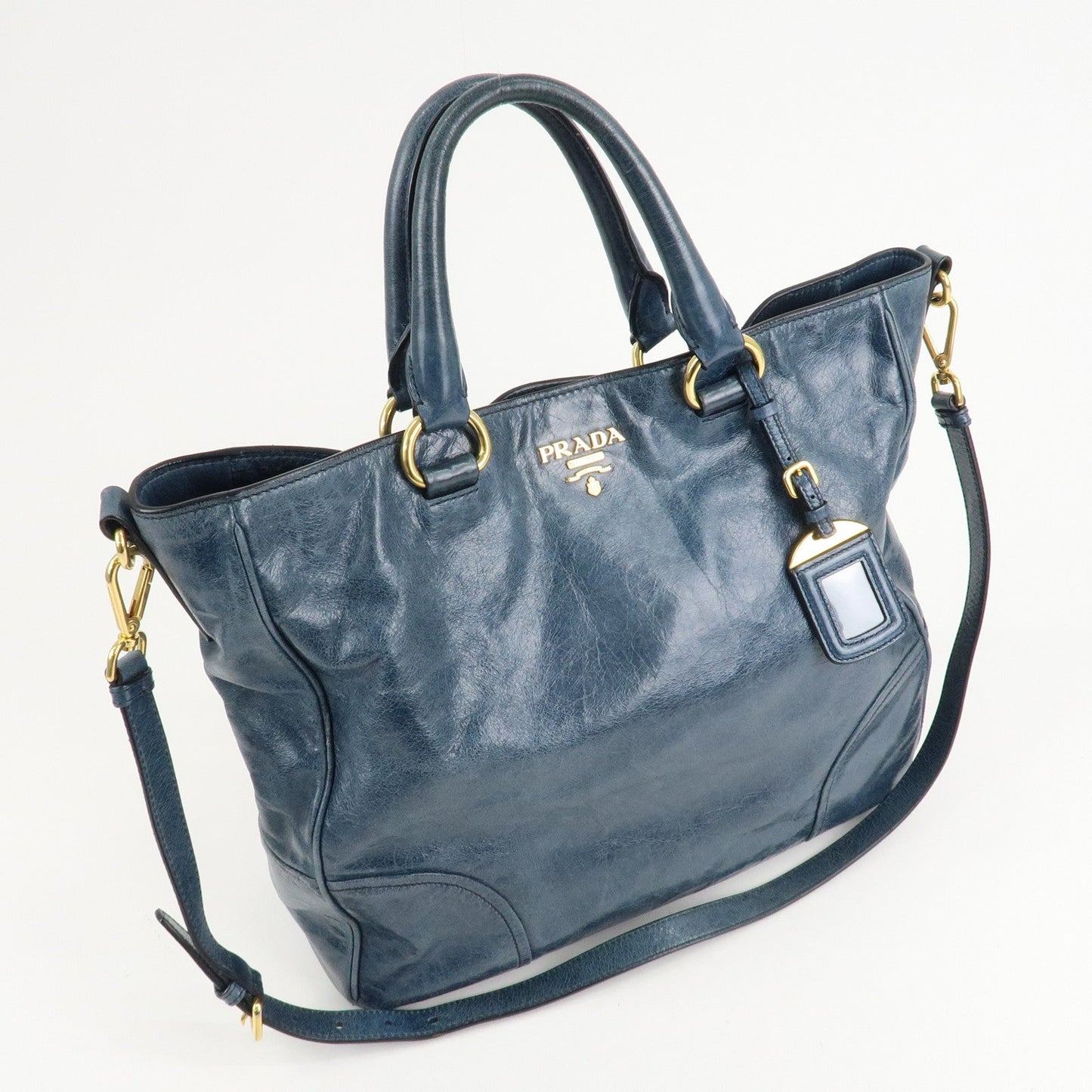 PRADA Leather 2Way Bag Hand Bag Shoulder Bag Blue BN2325  d