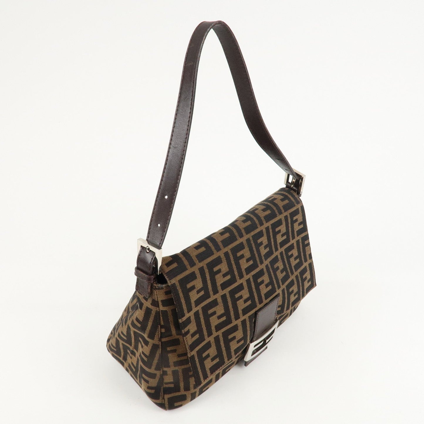 FENDI Mamma Baguette Zucca Canvas Shoulder Bag Brown Black 26325  d