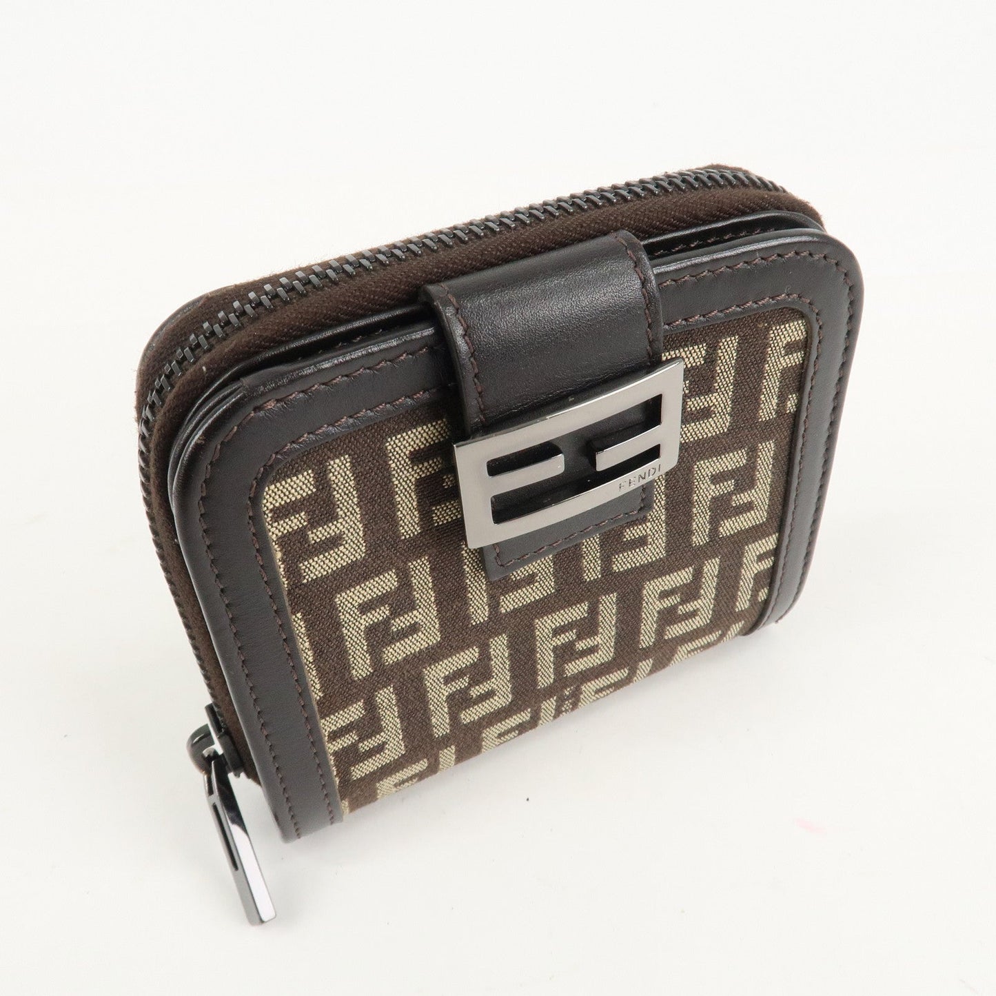 FENDI Zucchino Canvas Leather Zippy Around Bi-fold Wallet  d