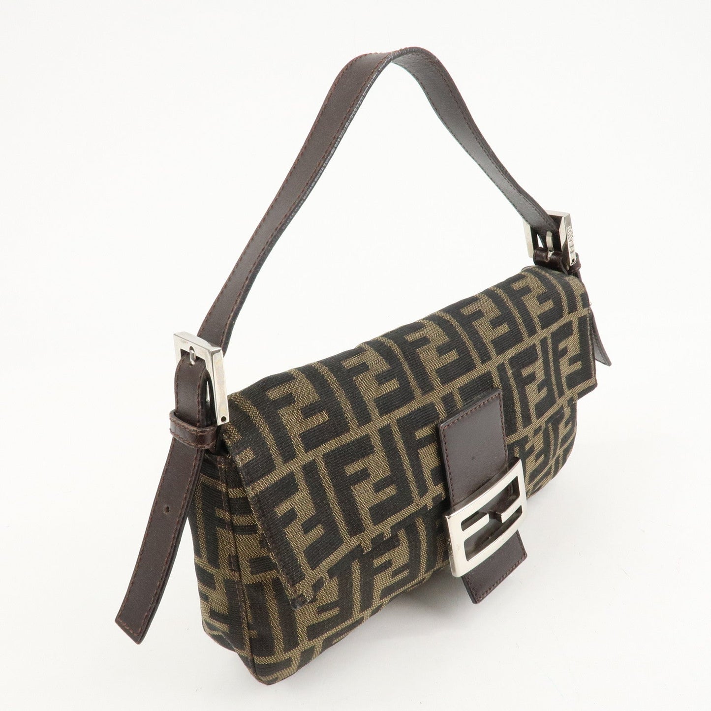 FENDI Mamma Bagguette Zucca Canvas Leather Shoulder Bag 26424  d