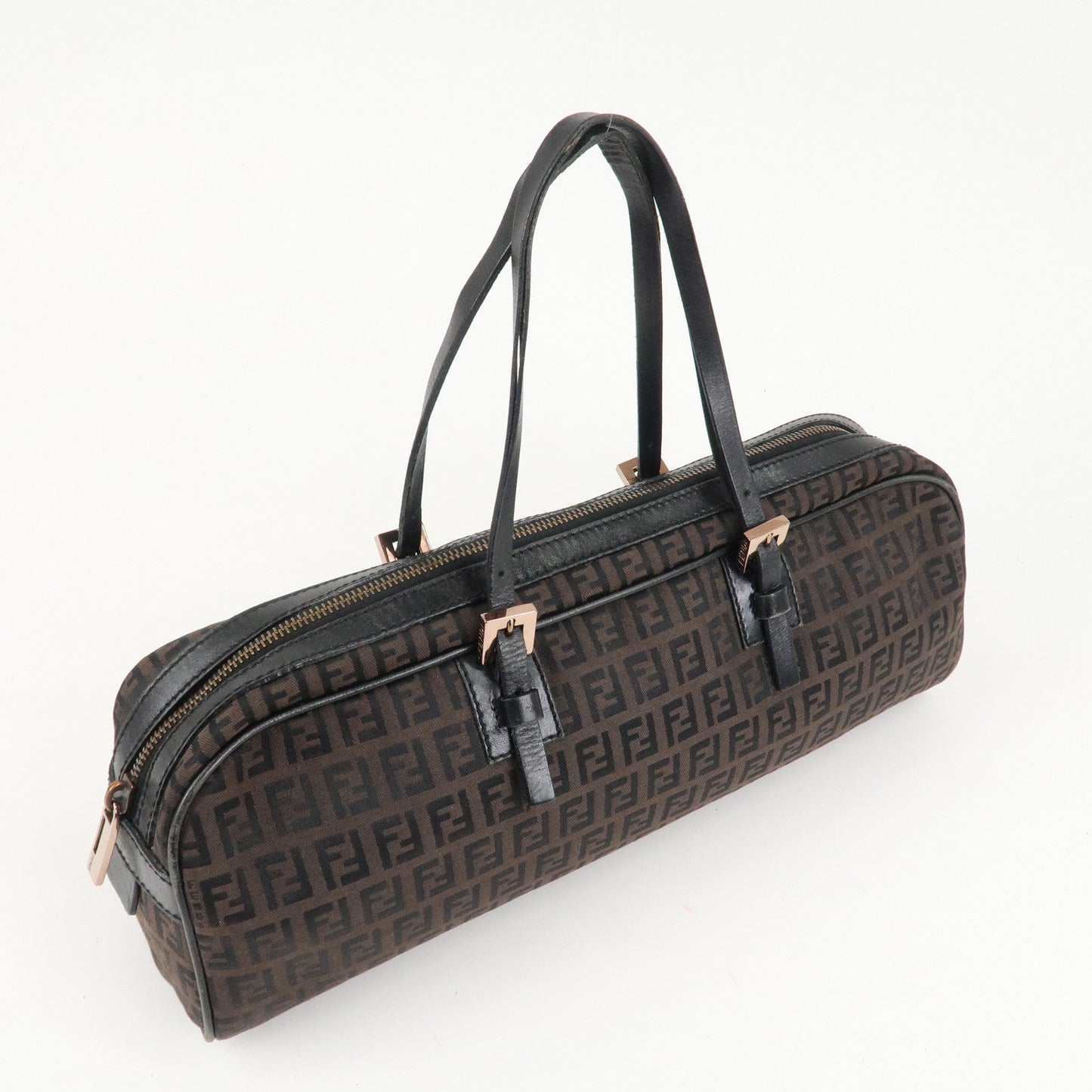 FENDI Zucchino Canvas Leather Hand Bag Brown Black 8BL006  d