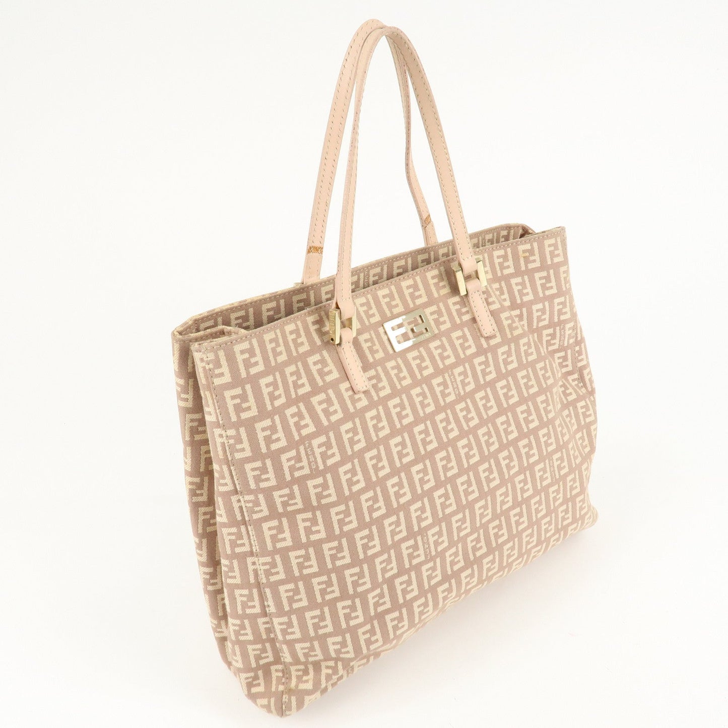 FENDI Zucchino Canvas Leather Tote Bag Pink Beige 8BH133  d