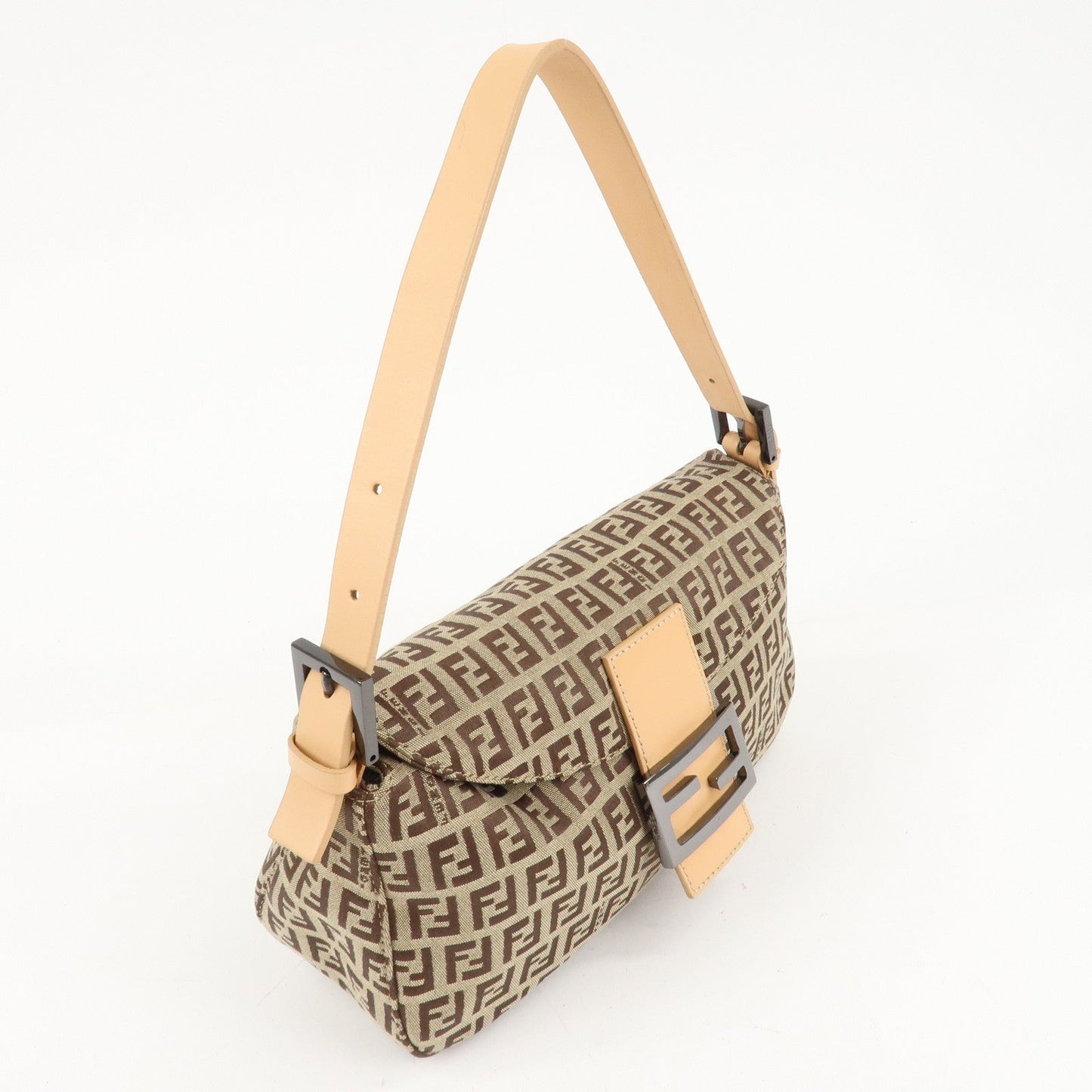 FENDI Zucchino Canvas Leather Shoulder Bag Beige 8BR003  d