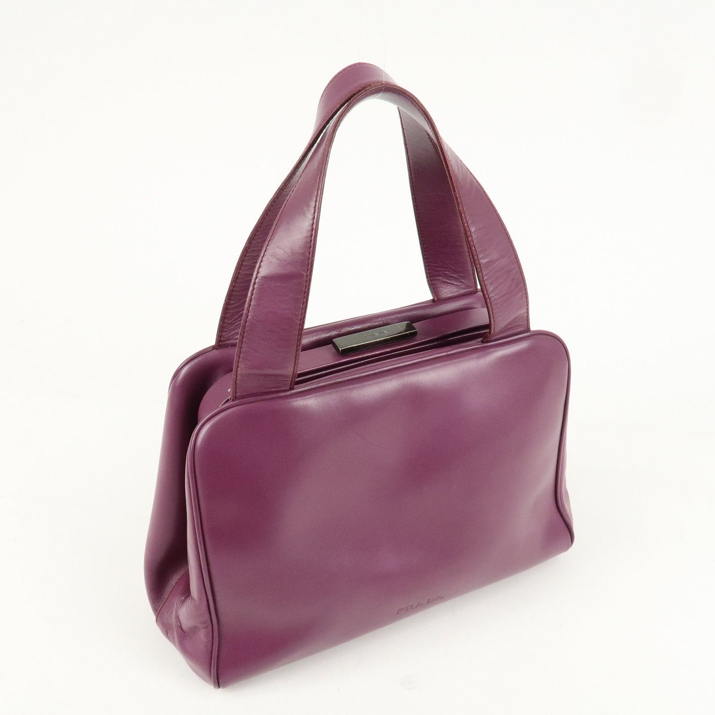 PRADA Leather Tote Bag Hand Bag Purple Antique Black HDW  d