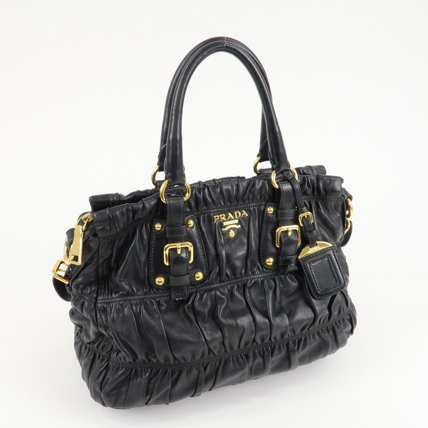 PRADA Leather 2way Bag Hand bag Black Gold Hardware  d