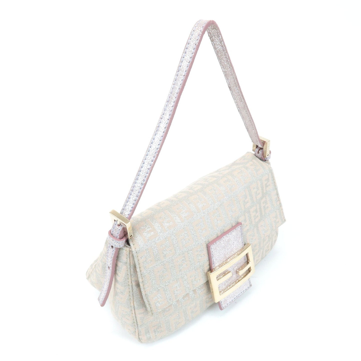 FENDI Mini Mamma Baguette Canvas Leather Shoulder Bag Beige 8BR180  d