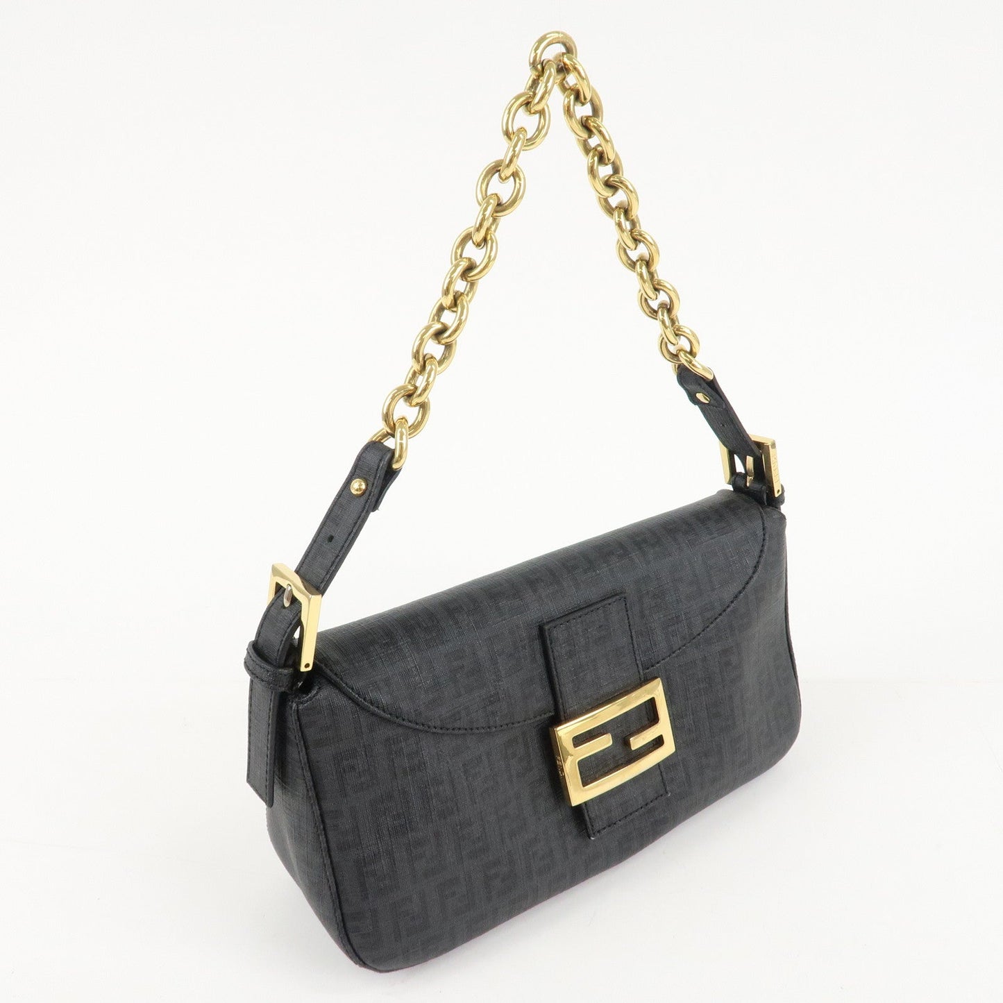 FENDI Zucchino PVC Leather Chain Shoulder Bag Gray Black 8BR003  d