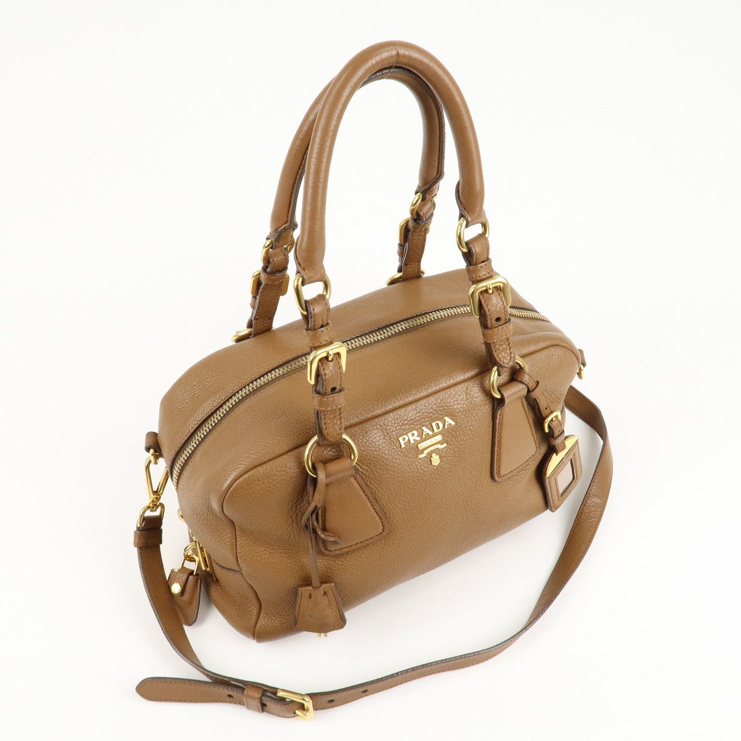 PRADA Leather 2Way Bag Hand Bag Shoulder Bag Brown 1BB091  d