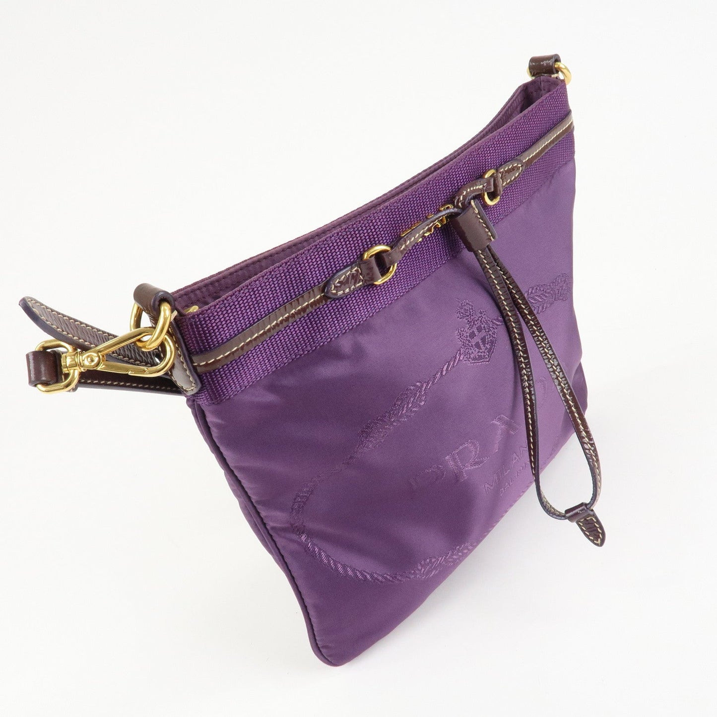 PRADA Logo Jacquard Nylon Patent Leather Shoulder Bag BT0702  d