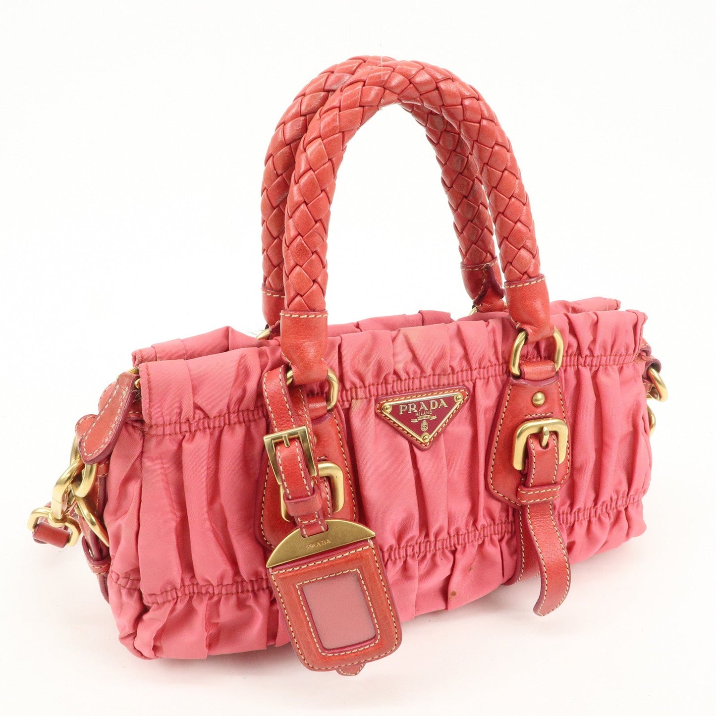 PRADA Nylon Leather 2Way Bag Shoulder Bag Hand Bag Gathered BN1388  d