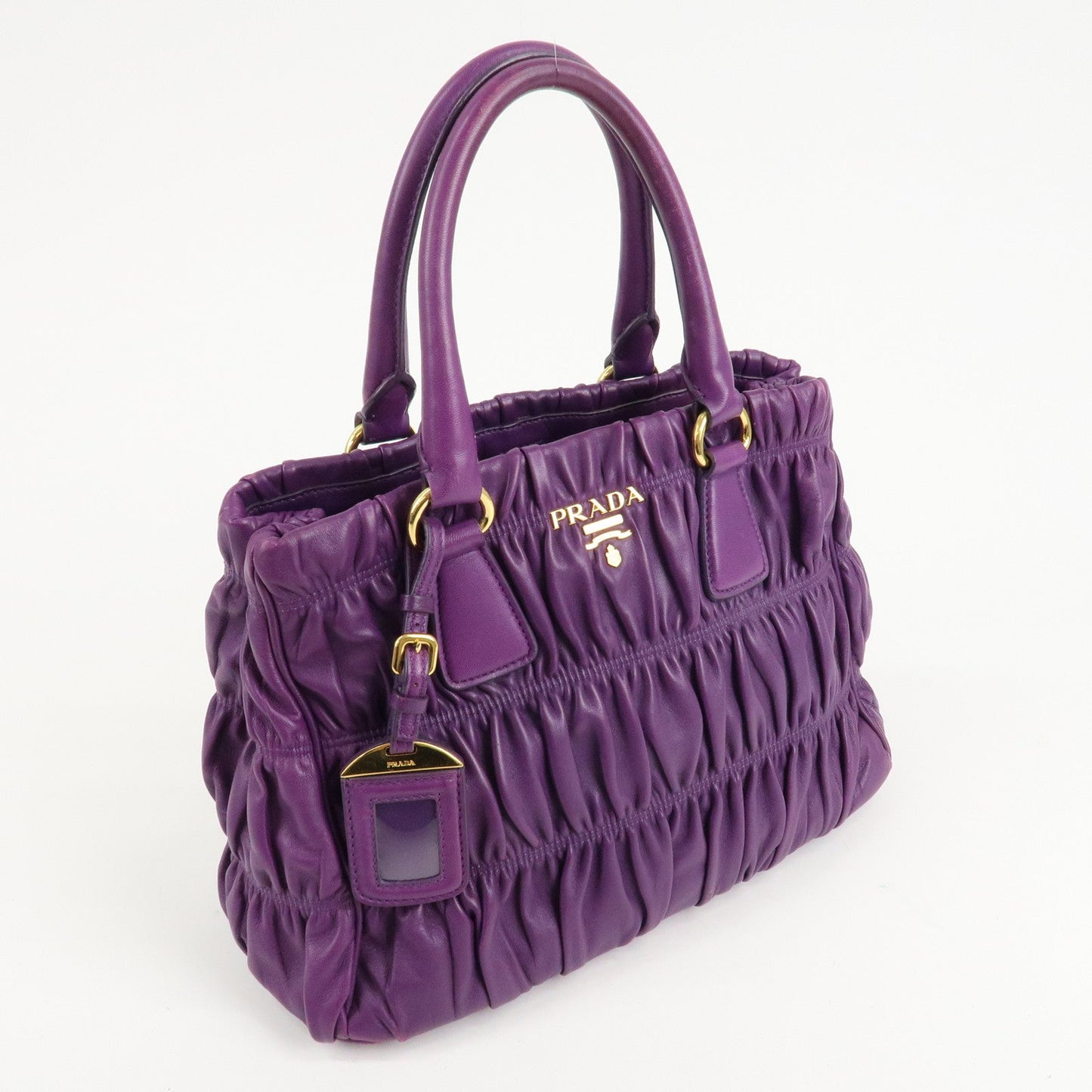 PRADA Leather Gathered Hand Bag Purple Gold Hardware BN2394  d