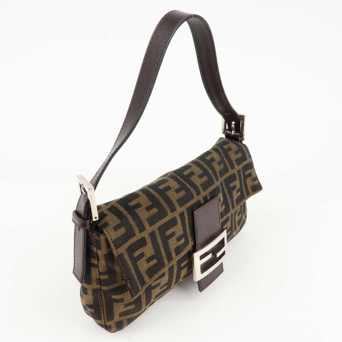 FENDI Mamma Baguette Zucca Canvas Shoulder Bag Brown Black 26424  d