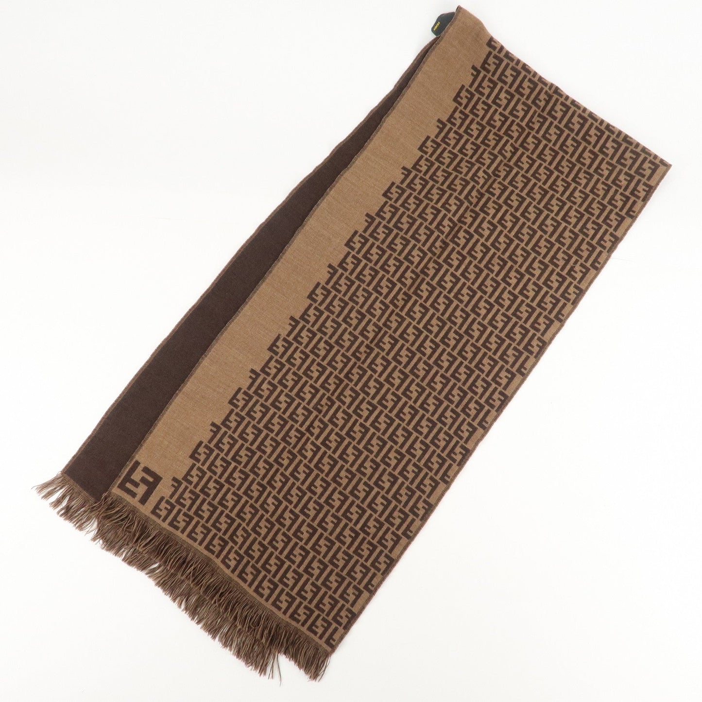 FENDI Zucchino Wool 100% Scarf Brown Black  d