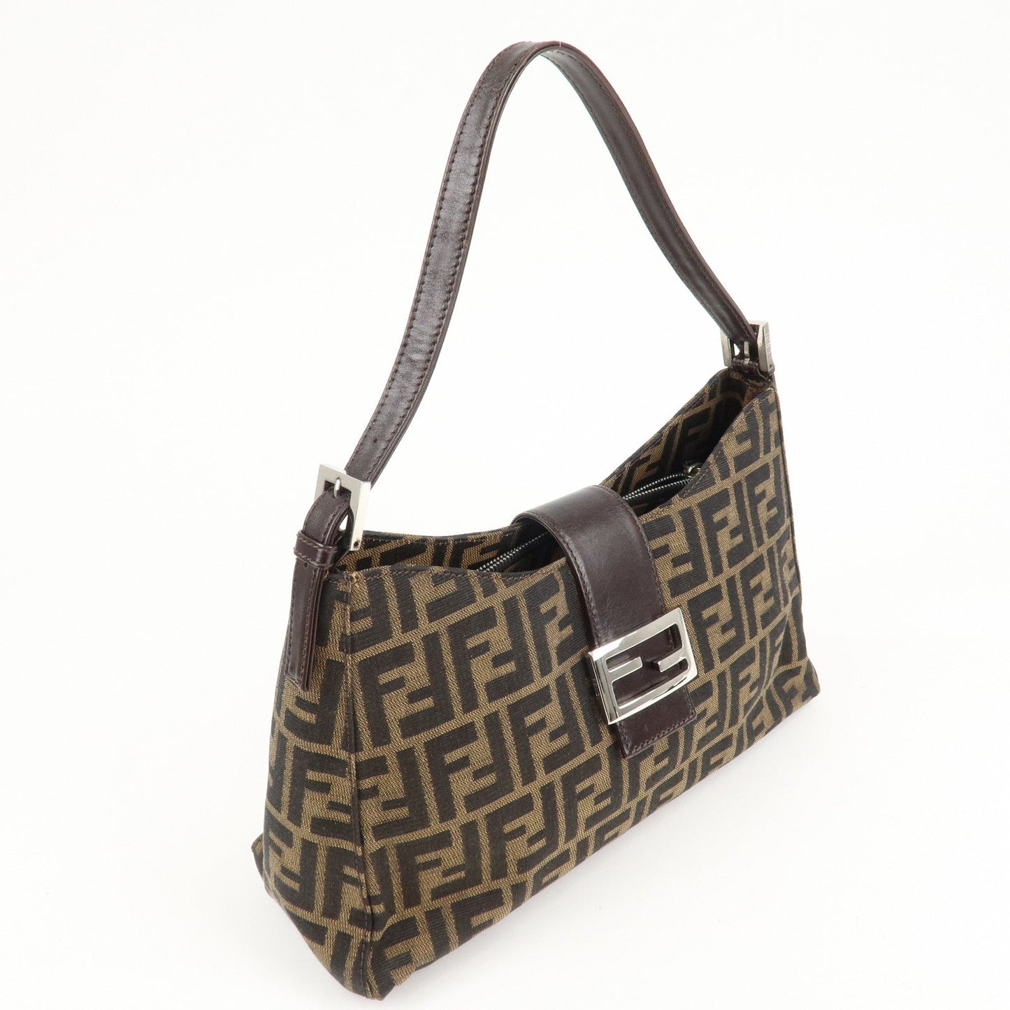 FENDI Zucca Canvas Leather Shoulder Bag Brown Black 9161150001  d